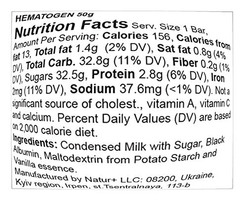 Hematogen Iron Supplement 272g back view with nutritional information