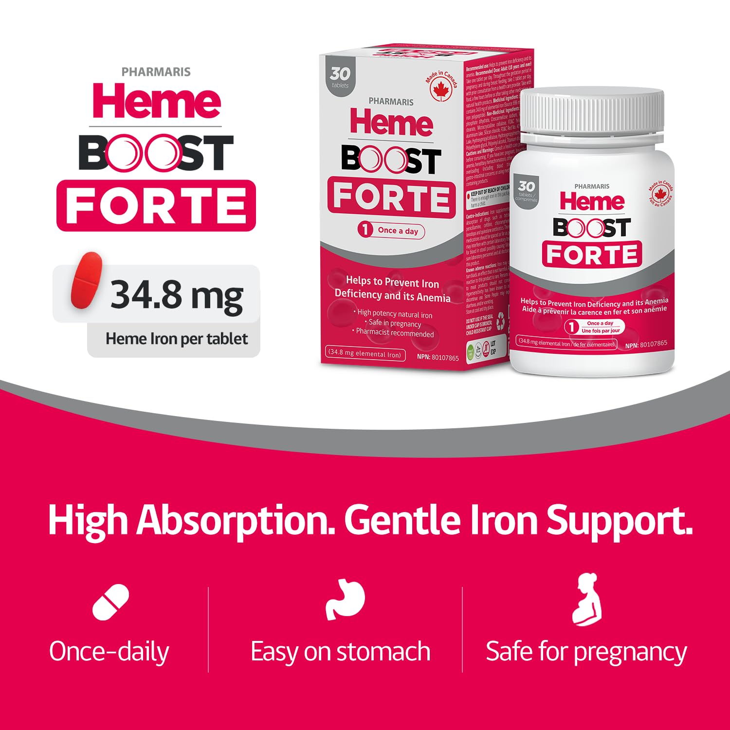 HEME support Hemeboost Forte Iron Supplement scored tablet close-up