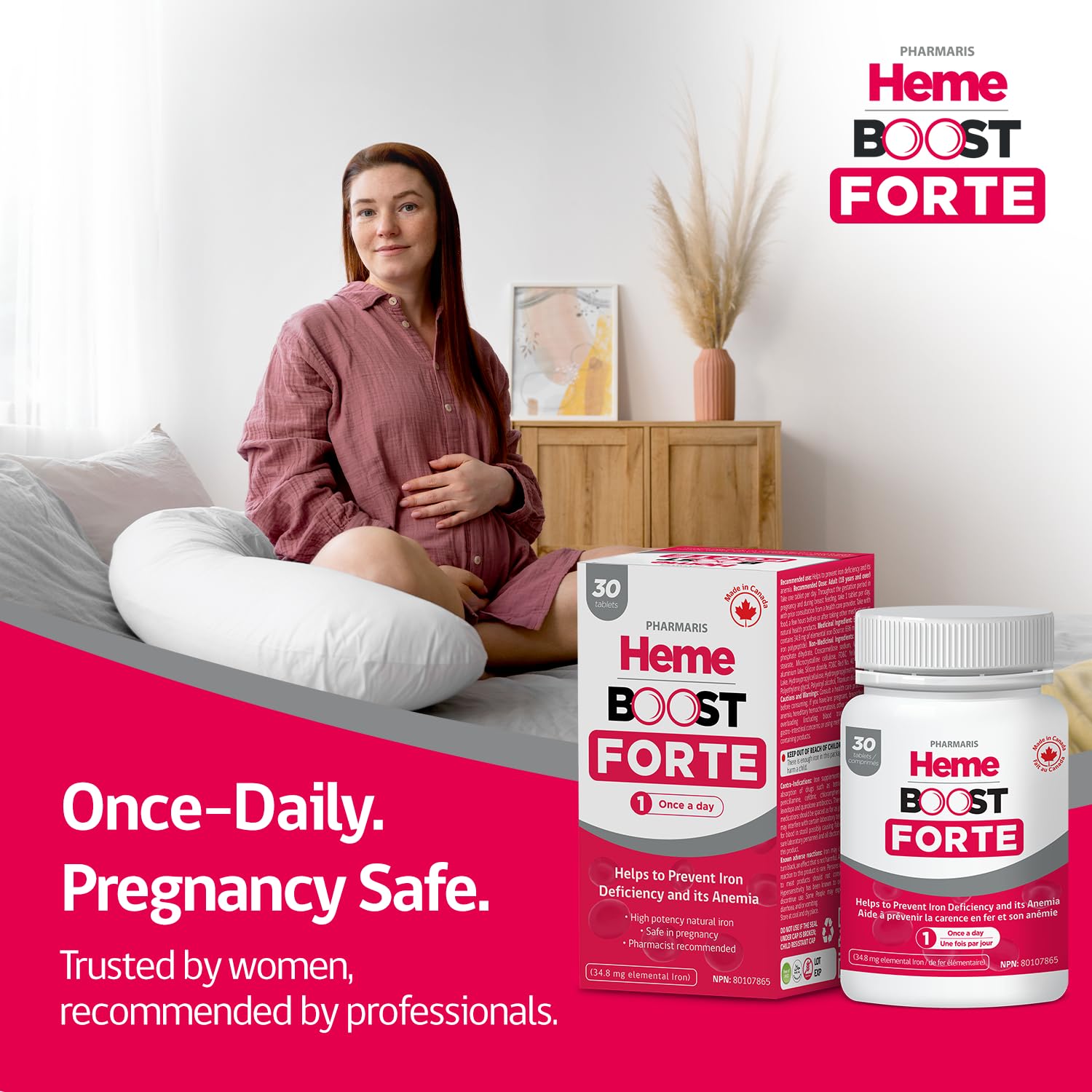 HEME support Hemeboost Forte Iron Supplement side view of packaging