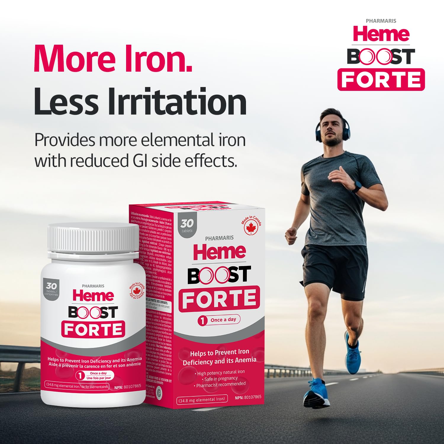 HEME support Hemeboost Forte Iron Supplement tablet in hand