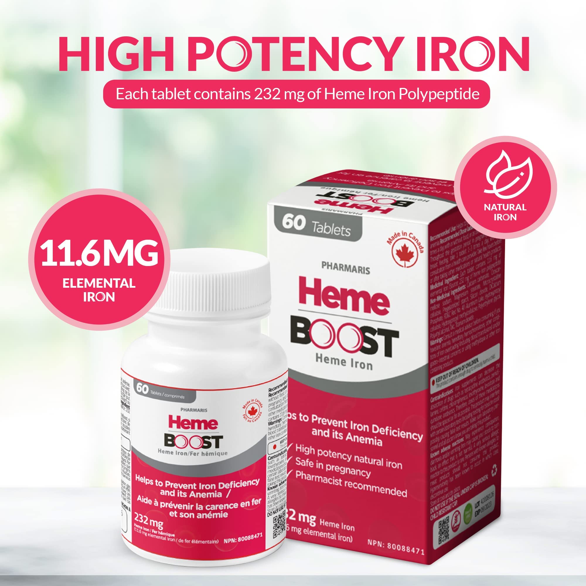 HEME support Iron Supplement 232mg Heme Iron Polypeptide capsule close-up