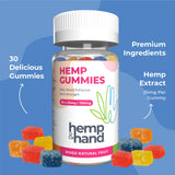Hemp & Hand Omega 3-6-9 Gummies packaging with natural fruit flavours