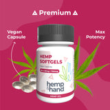 Hemp & Hand Omega 3-6-9 Softgels side view showing dosage instructions