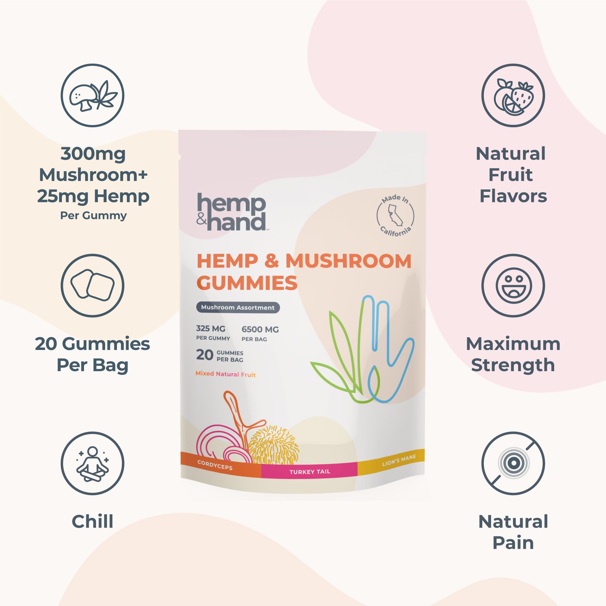 Hemp & Hand Sleep Gummies back view with nutritional information
