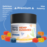 Hemp & Hand Sleep Gummies showing Strawberry and Pineapple flavours
