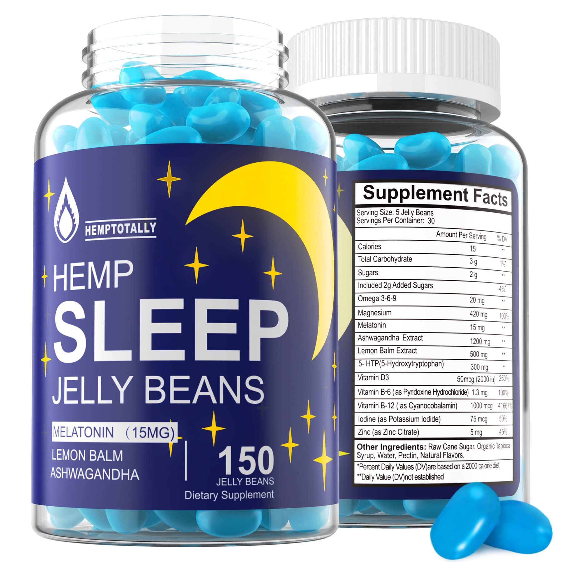 HempTotally Melatonin Sleep Supplement 150 jelly beans front view