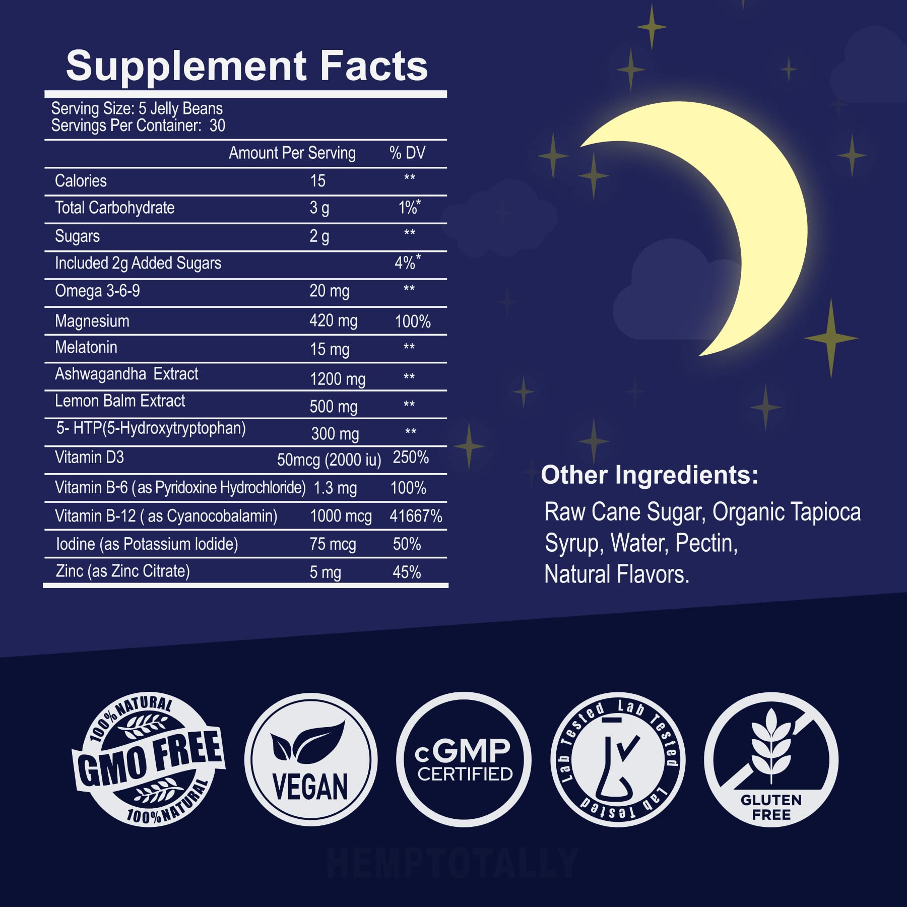 HempTotally Melatonin Sleep Supplement bottle side view