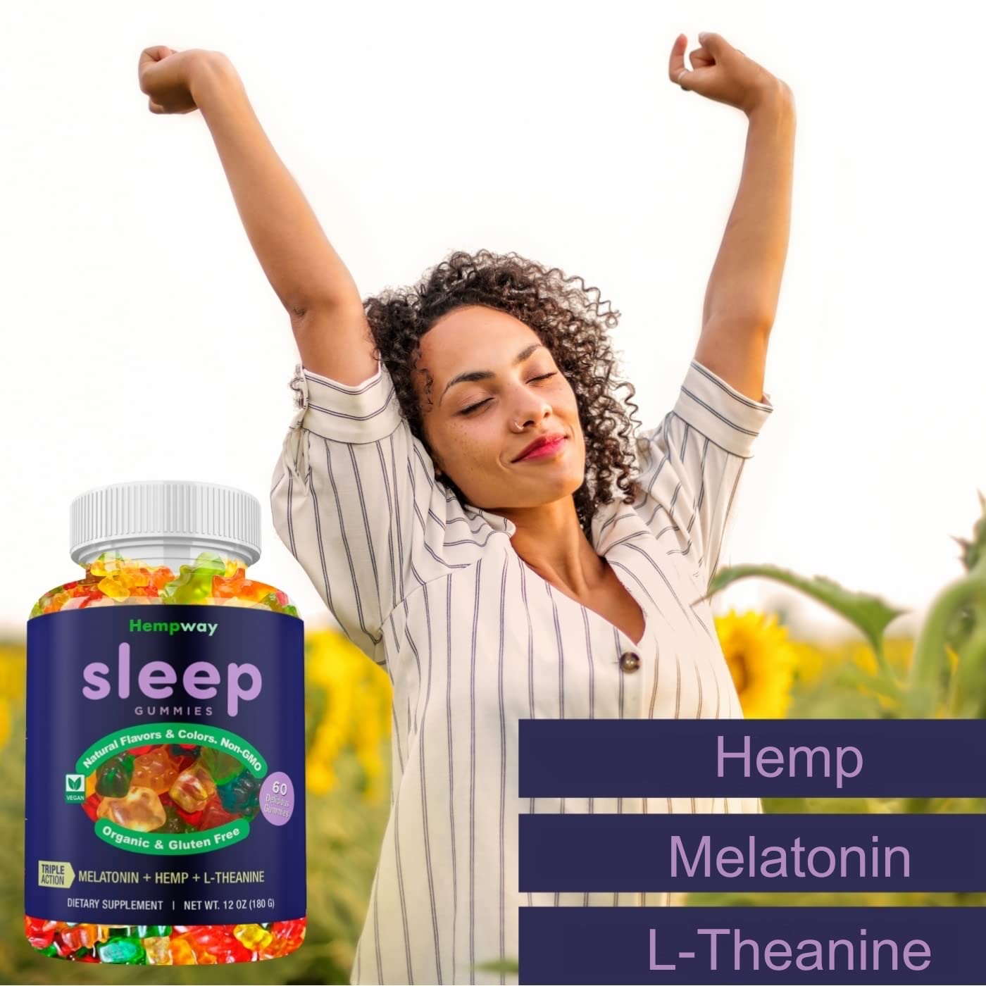 HEMPWAY Hemp Sleep Gummies on a nightstand