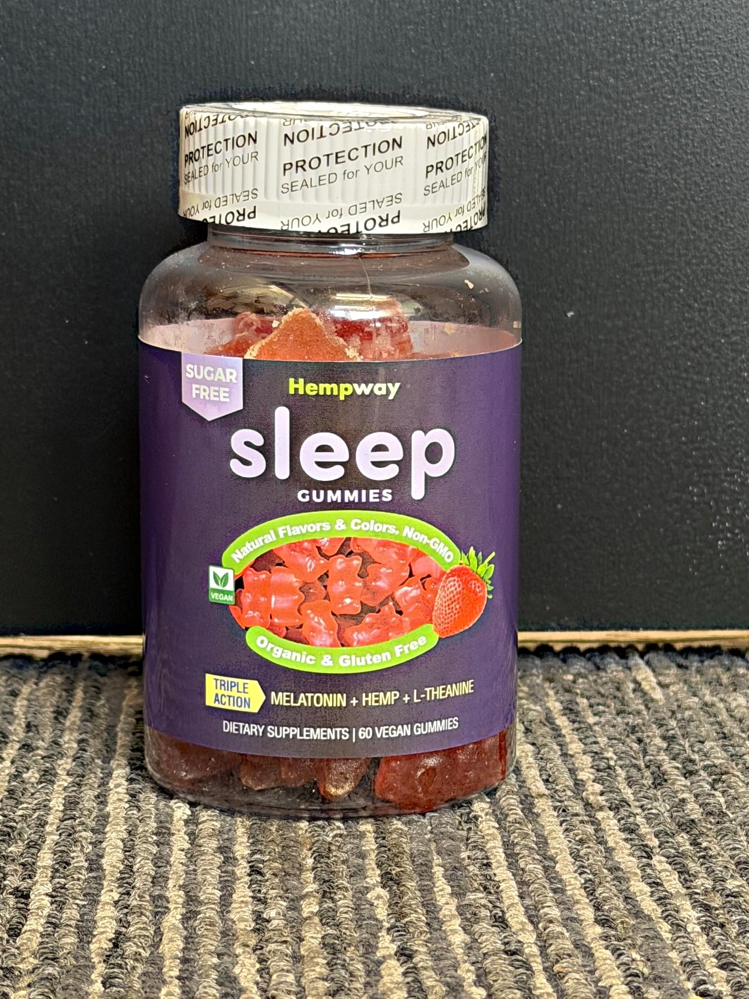HEMPWAY Hemp Sleep Gummies Sugar Free Vegan 60 count packaging