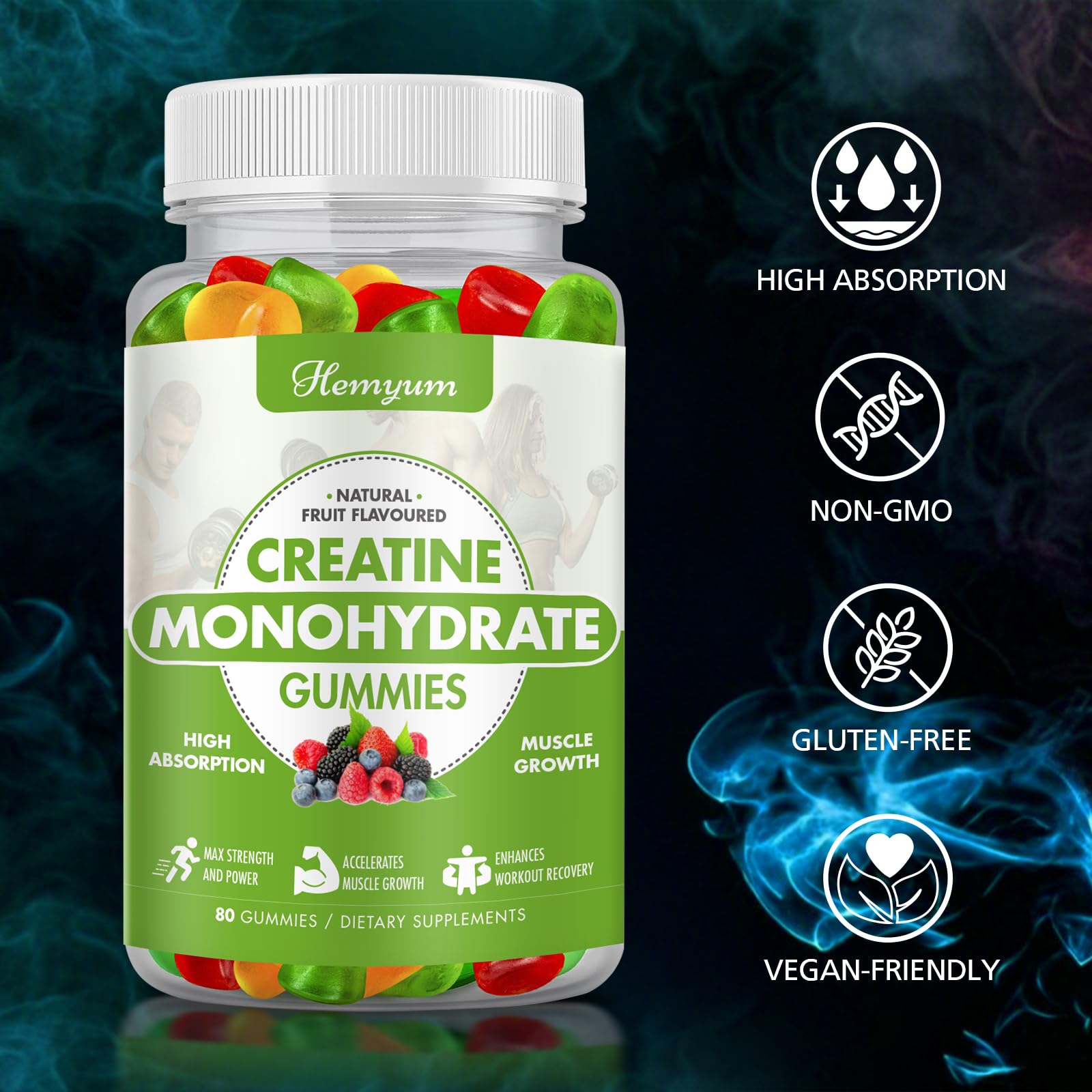 Hemyum Creatine Monohydrate Gummies lifestyle scene with gym equipment