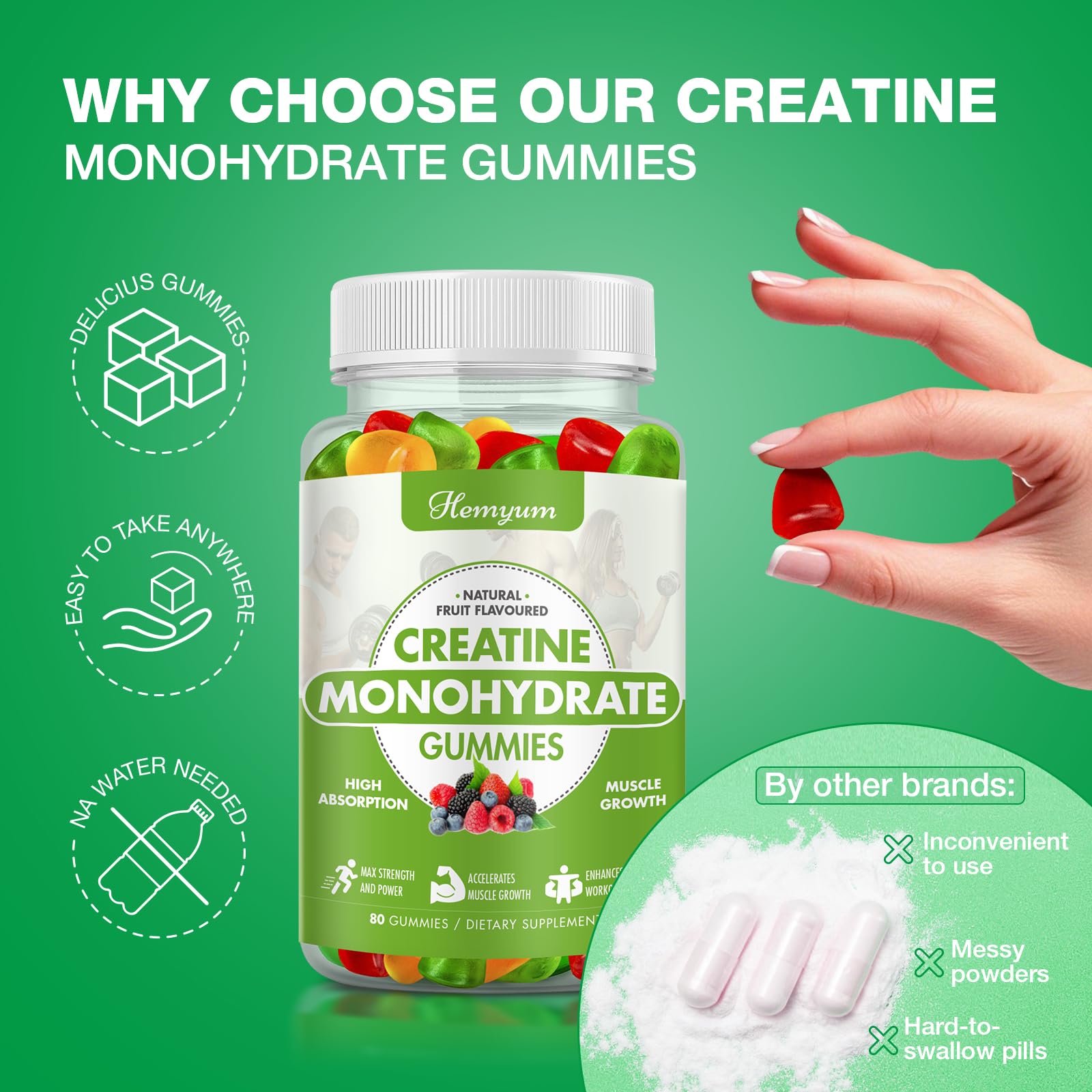 Hemyum Creatine Monohydrate Gummies with exercise equipment