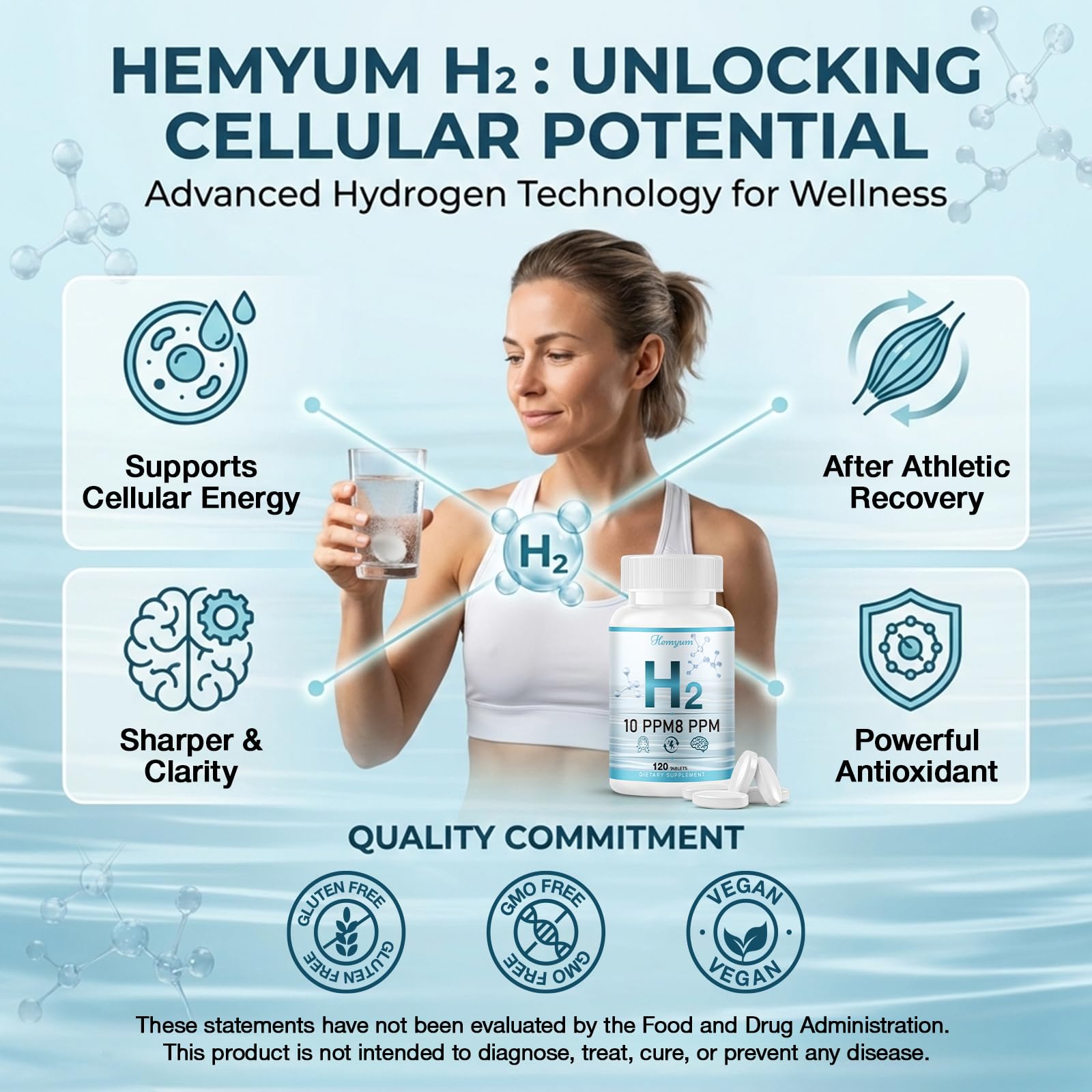 Hemyum Hydrogen Tablets close-up of a tablet