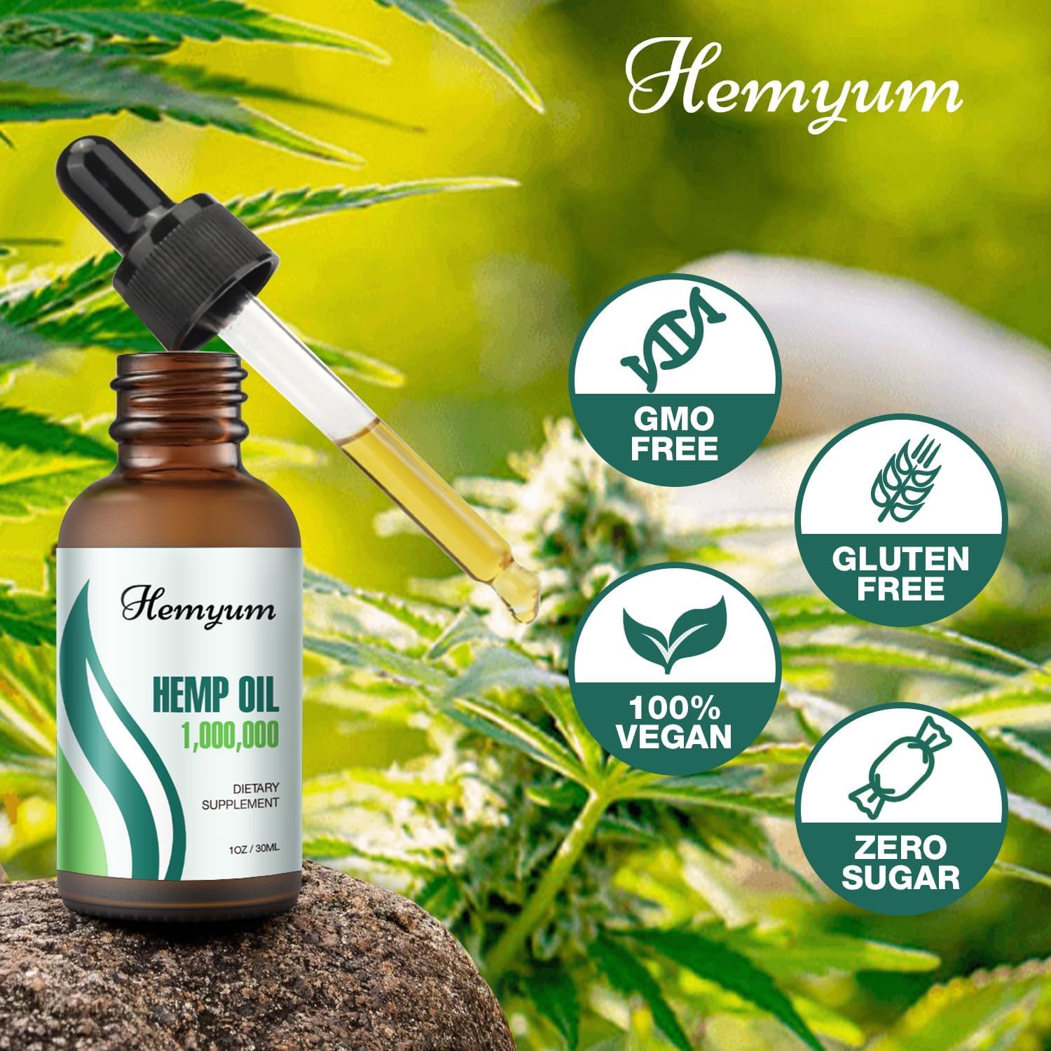Hemyum Organic Hemp Oil 259g bottle with dropper