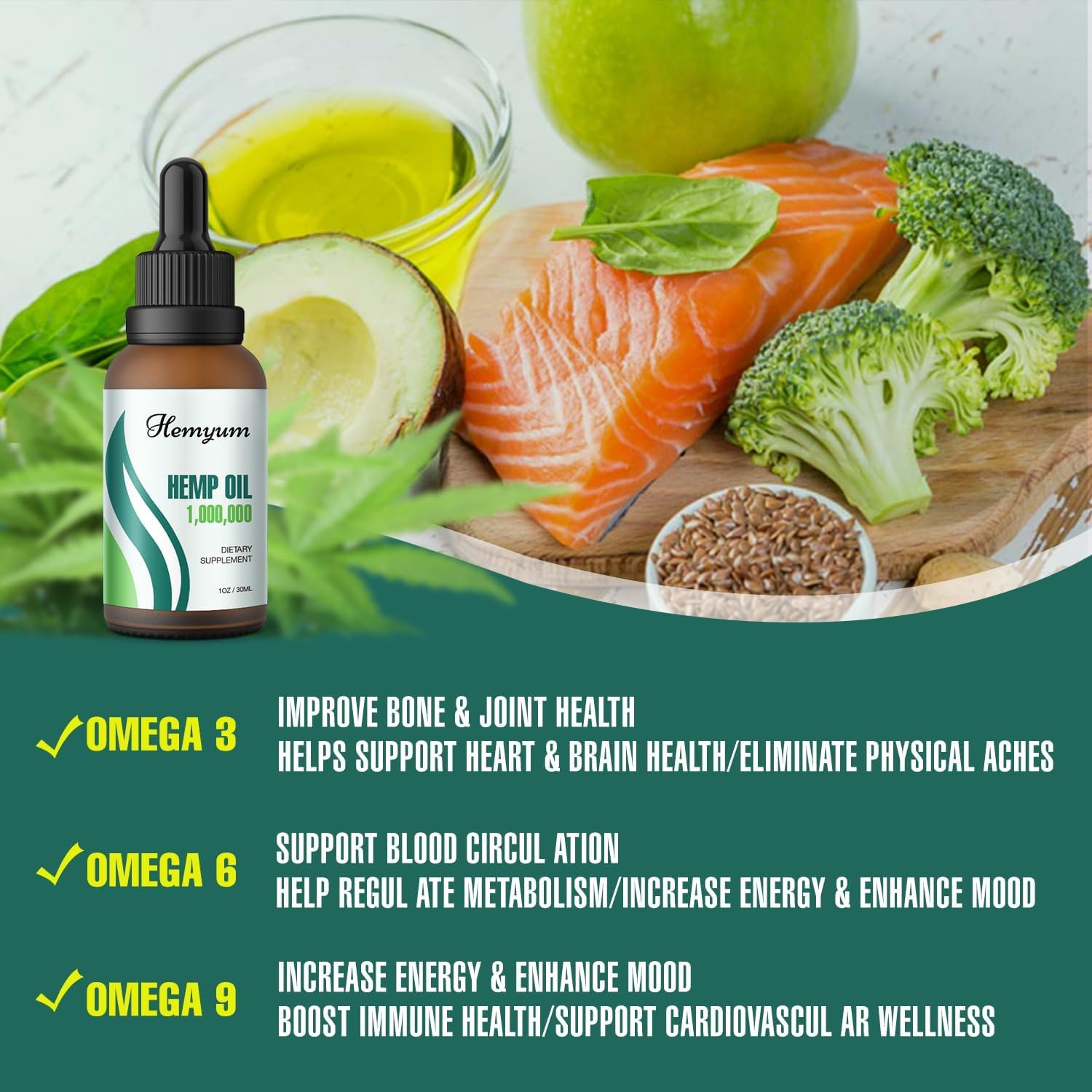 Hemyum Organic Hemp Oil 259g with a measuring spoon