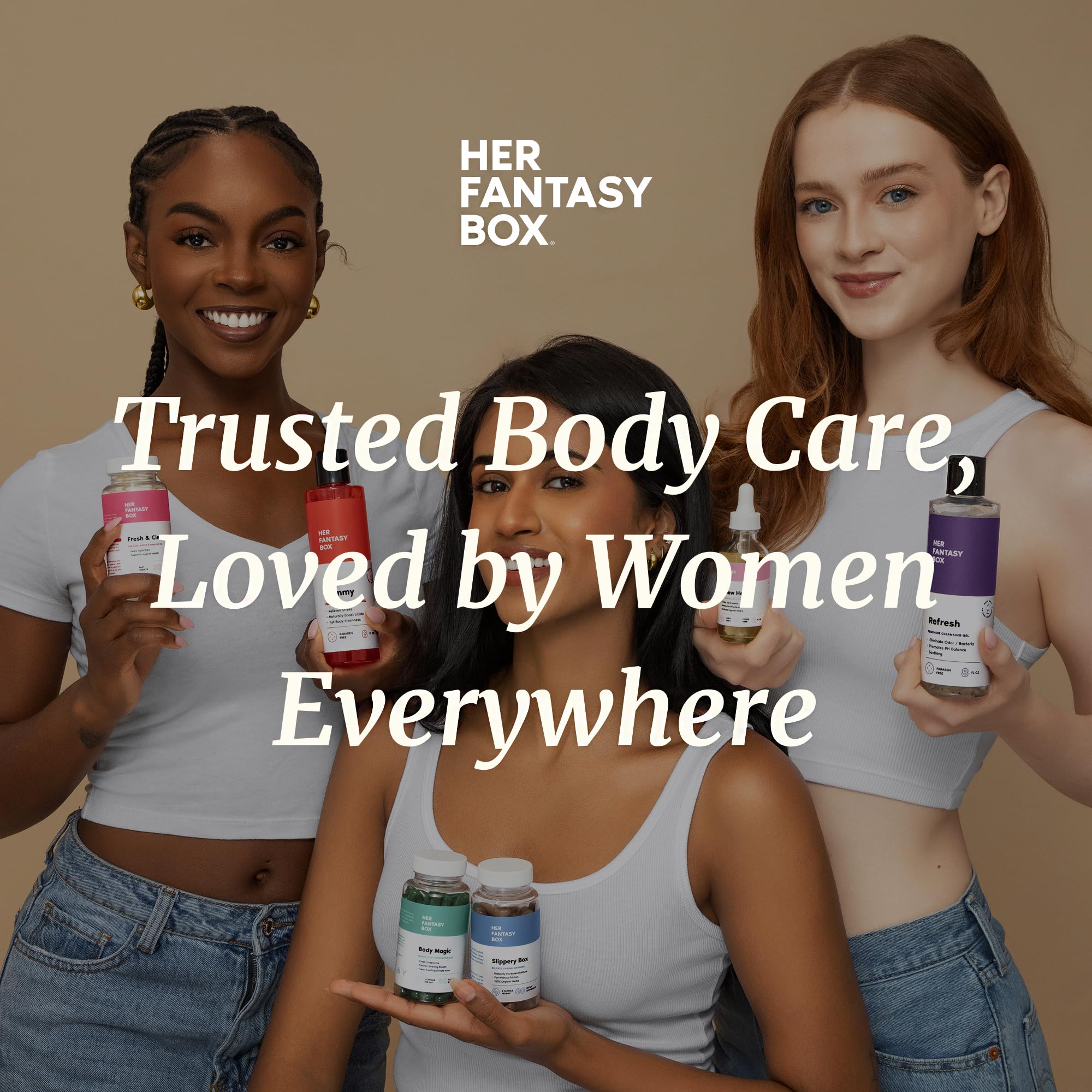 Her Fantasy Box Body Magic Chlorophyll Capsules displayed with greenery