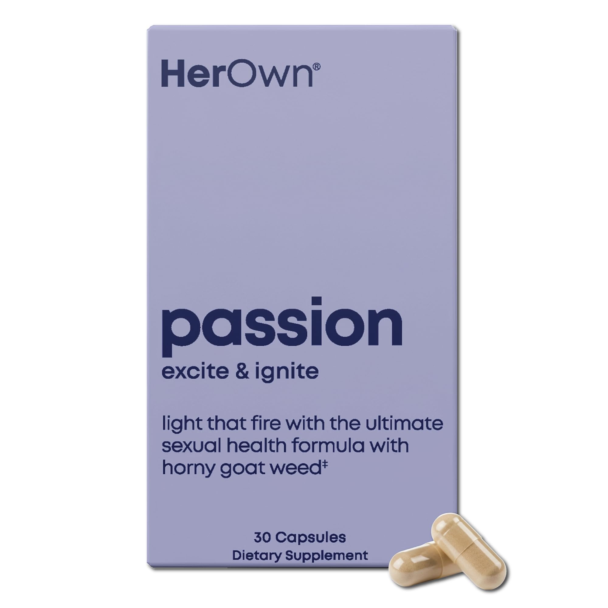 her own Passion Libido Support Capsules front view with packaging