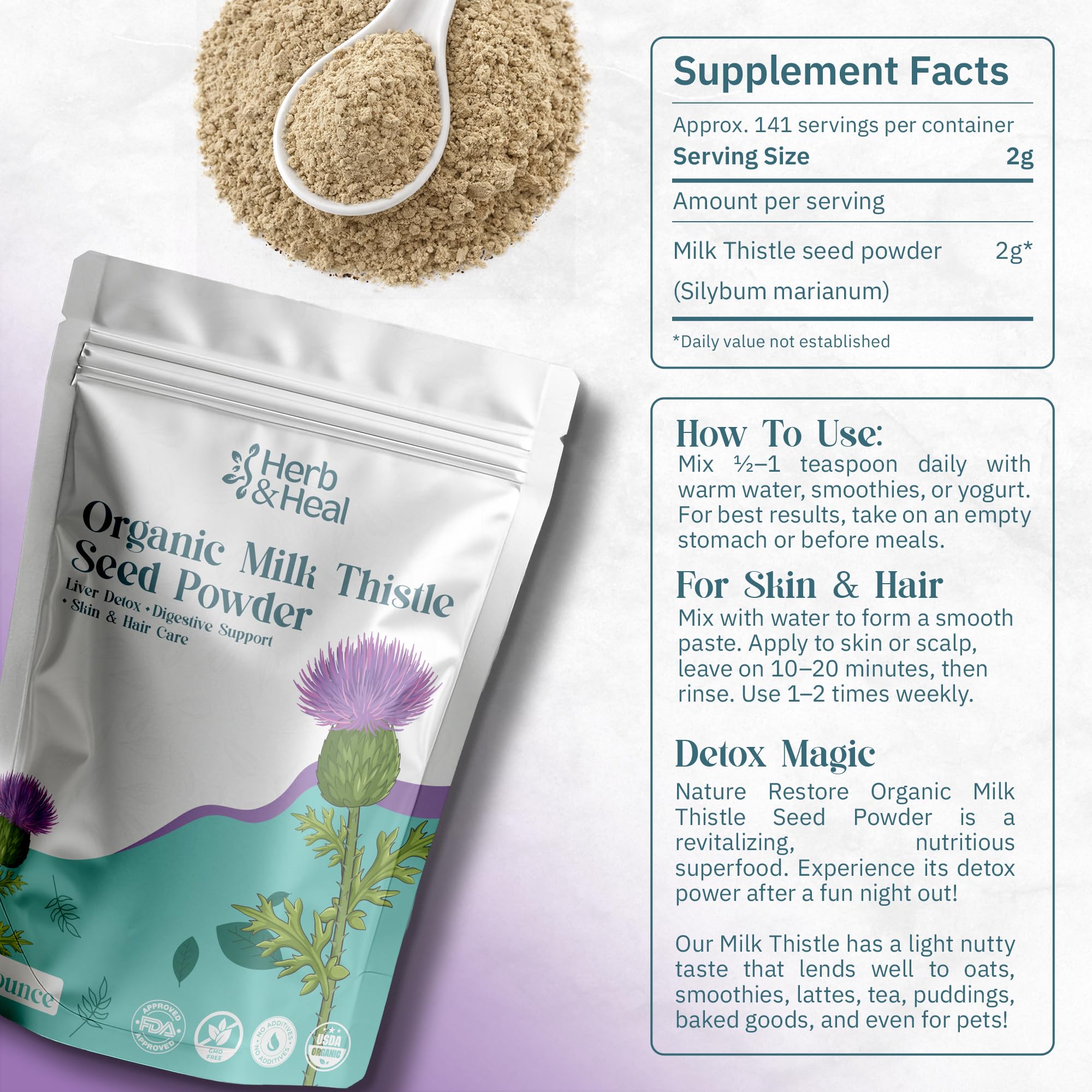 Herb & Heal Organic Milk Thistle Seed Powder packaging