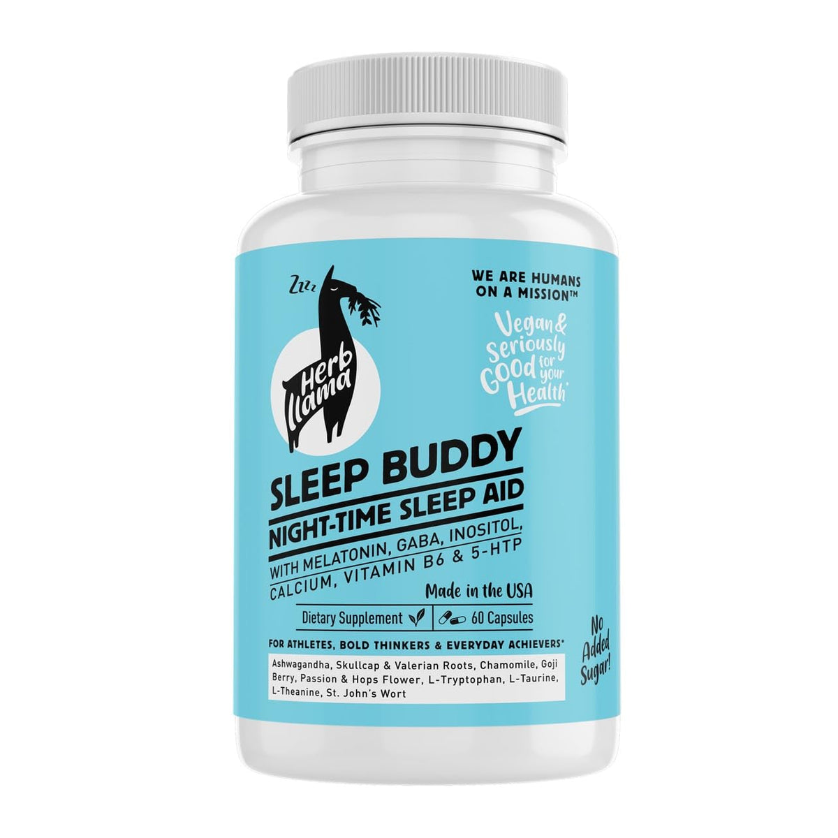 Herb Llama Sleep Buddy Nighttime Sleep Aid 10mg Melatonin capsules front view