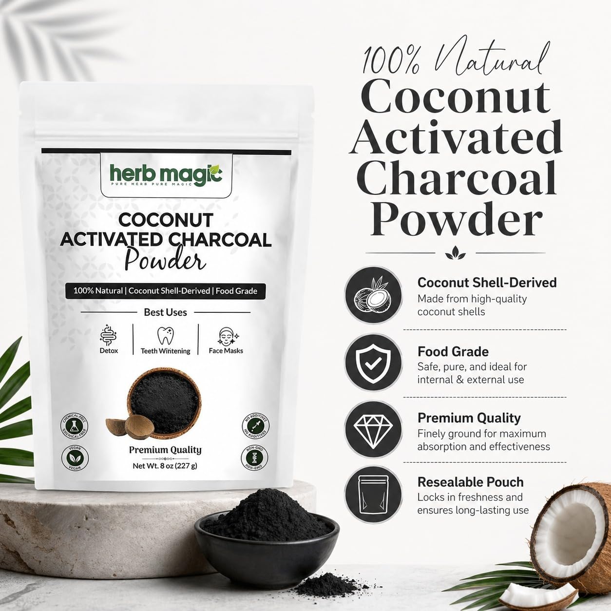 Herb Magic Coconut Charcoal Powder in a DIY face mask