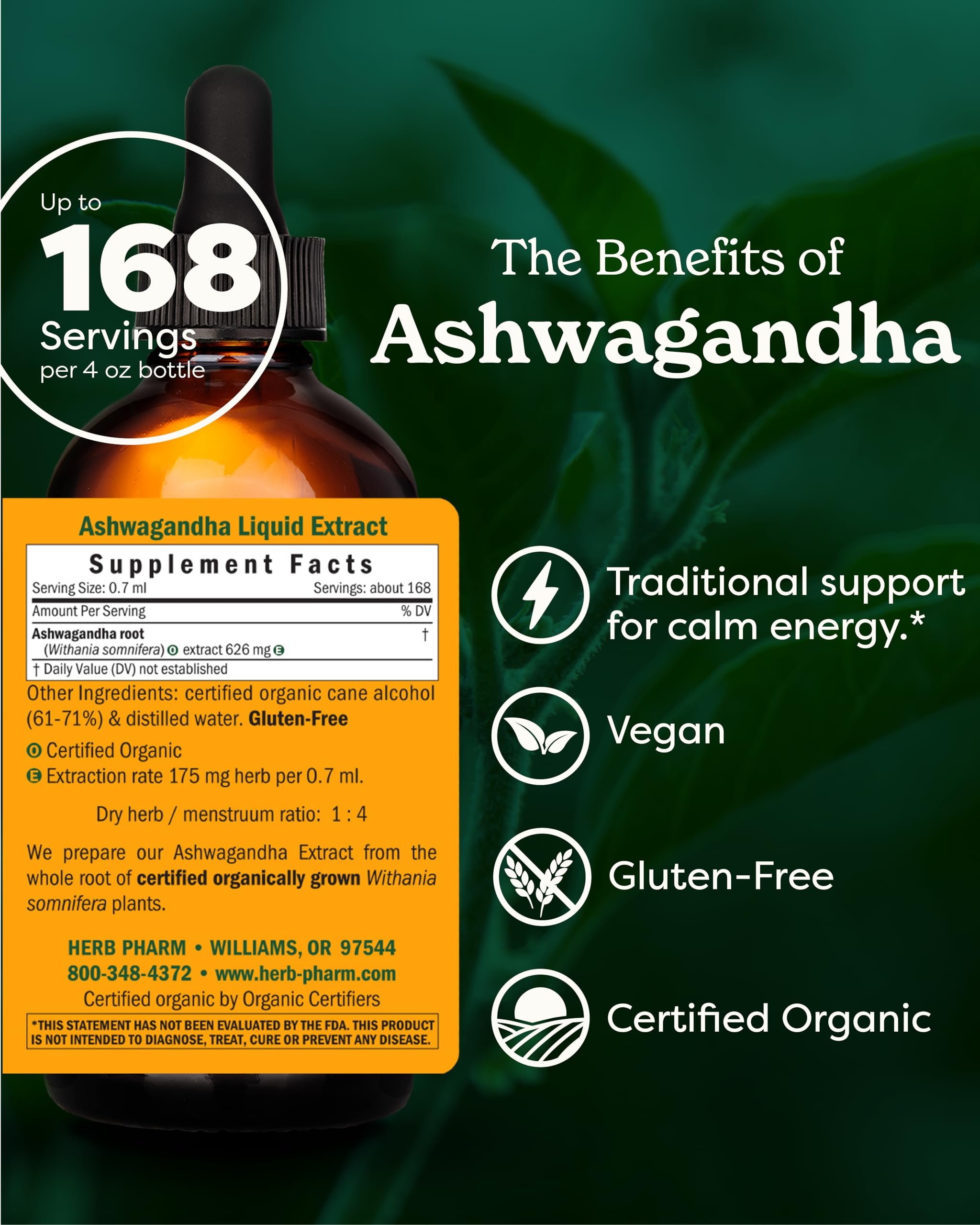 Herb Pharm Ashwagandha Extract 4 oz bottle side view