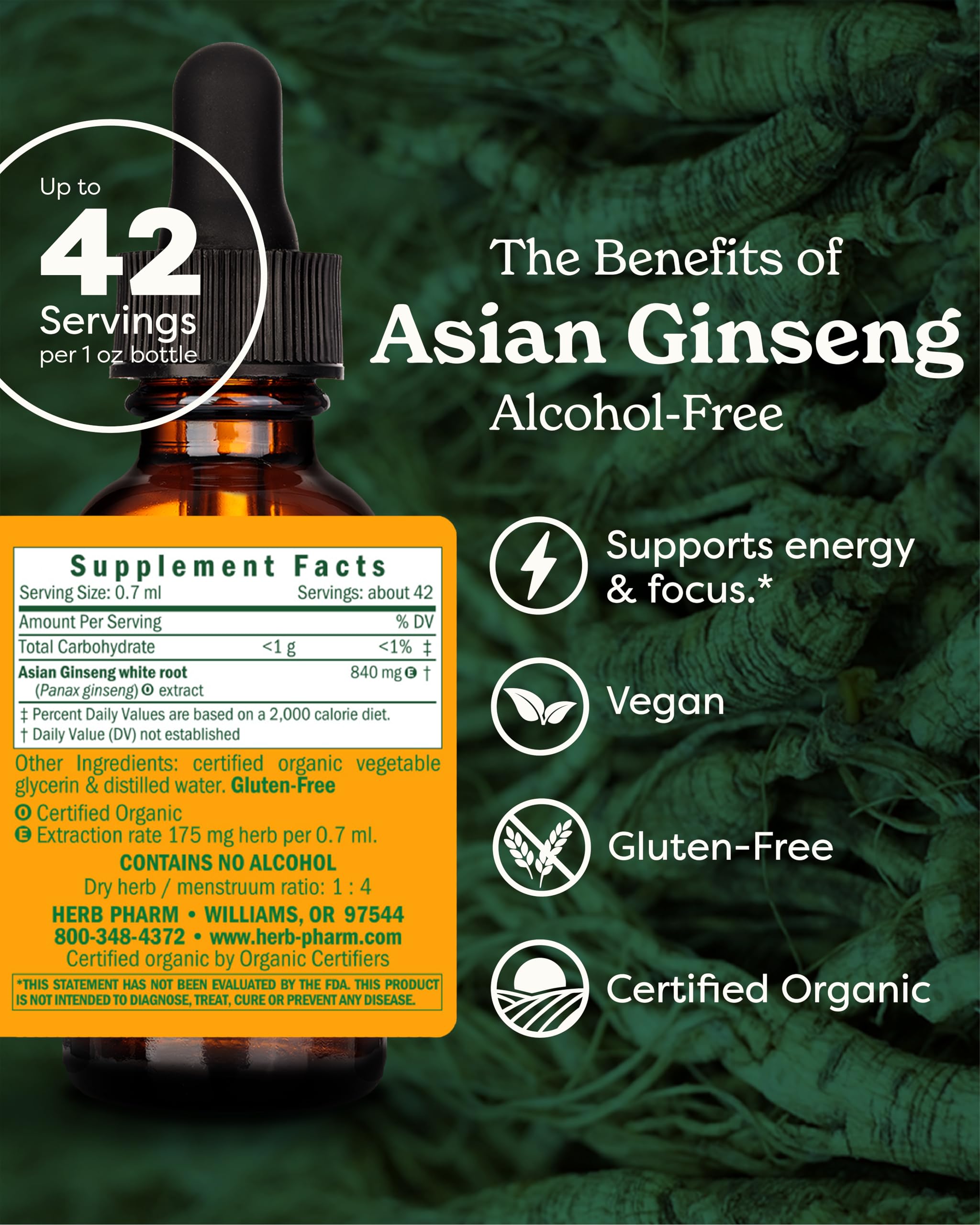Herb Pharm Asian Ginseng Liquid Extract 91g back label