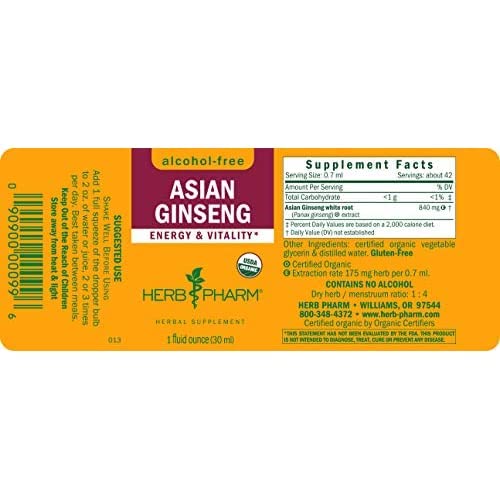 Herb Pharm Asian Ginseng Liquid Extract 91g bottle side view