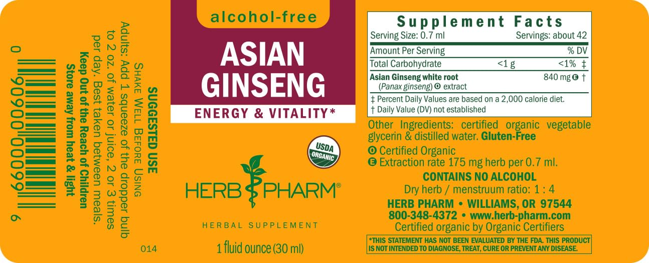 Herb Pharm Asian Ginseng Liquid Extract 91g ingredients list