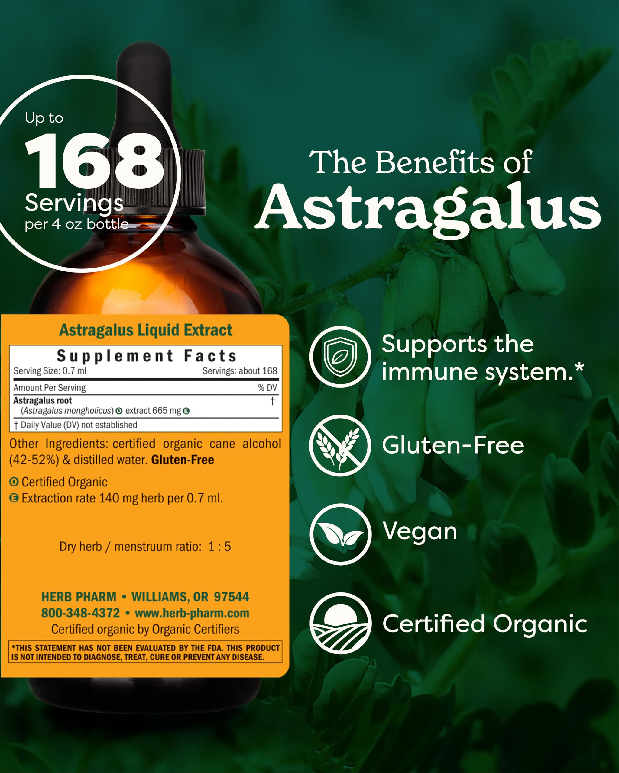 Herb Pharm Astragalus Extract 4 Ounce liquid bottle side view