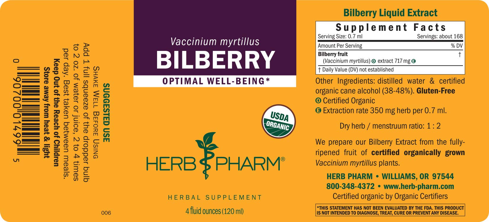 Herb Pharm Bilberry Liquid Extract with a measuring dropper