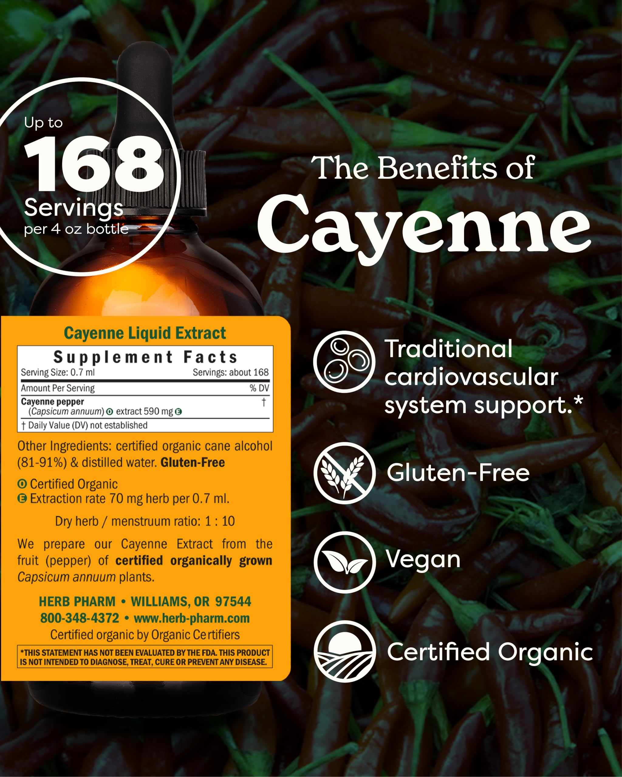 Herb Pharm Cayenne Extract 113g bottle side view