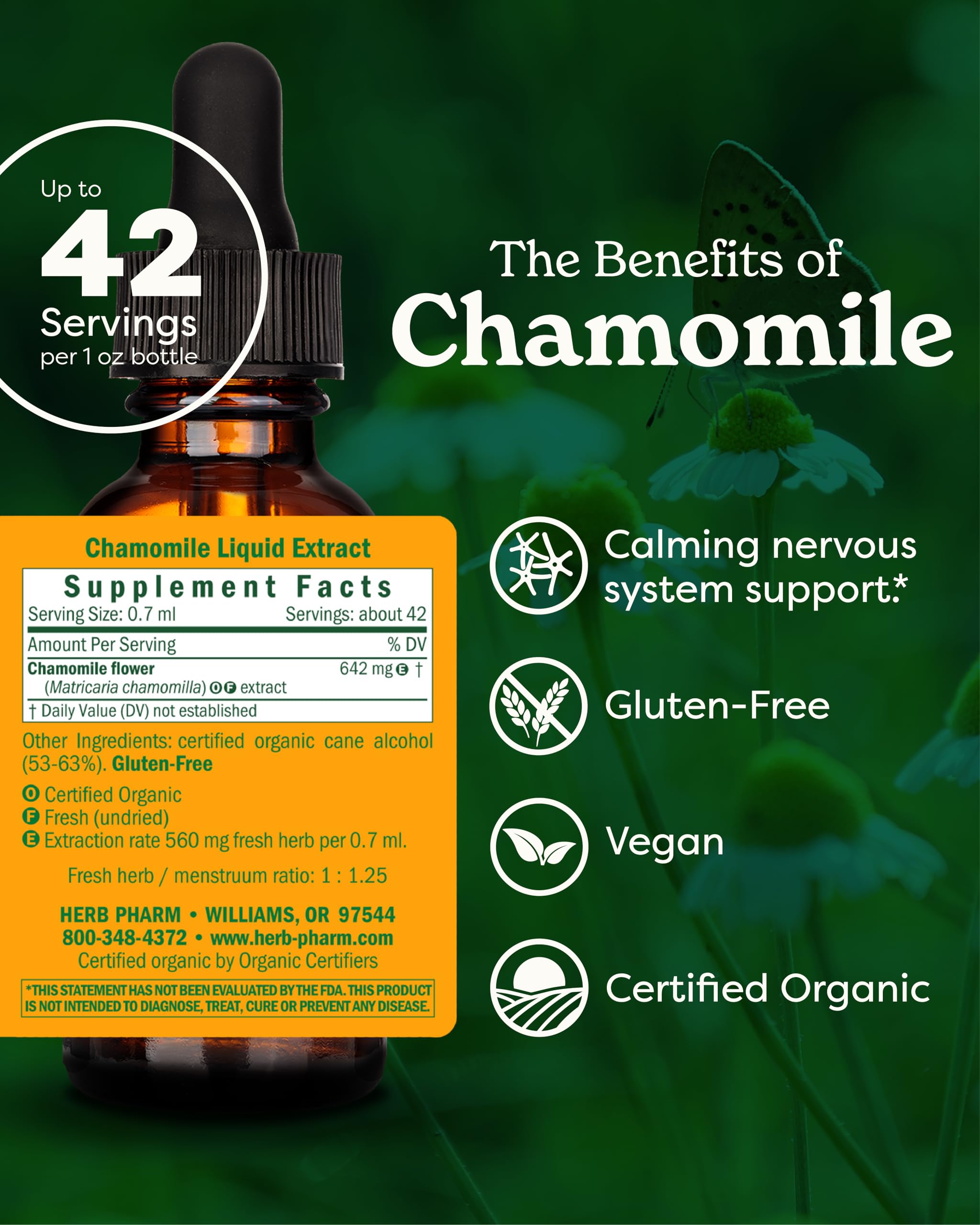 Herb Pharm Chamomile Extract 1oz bottle back view