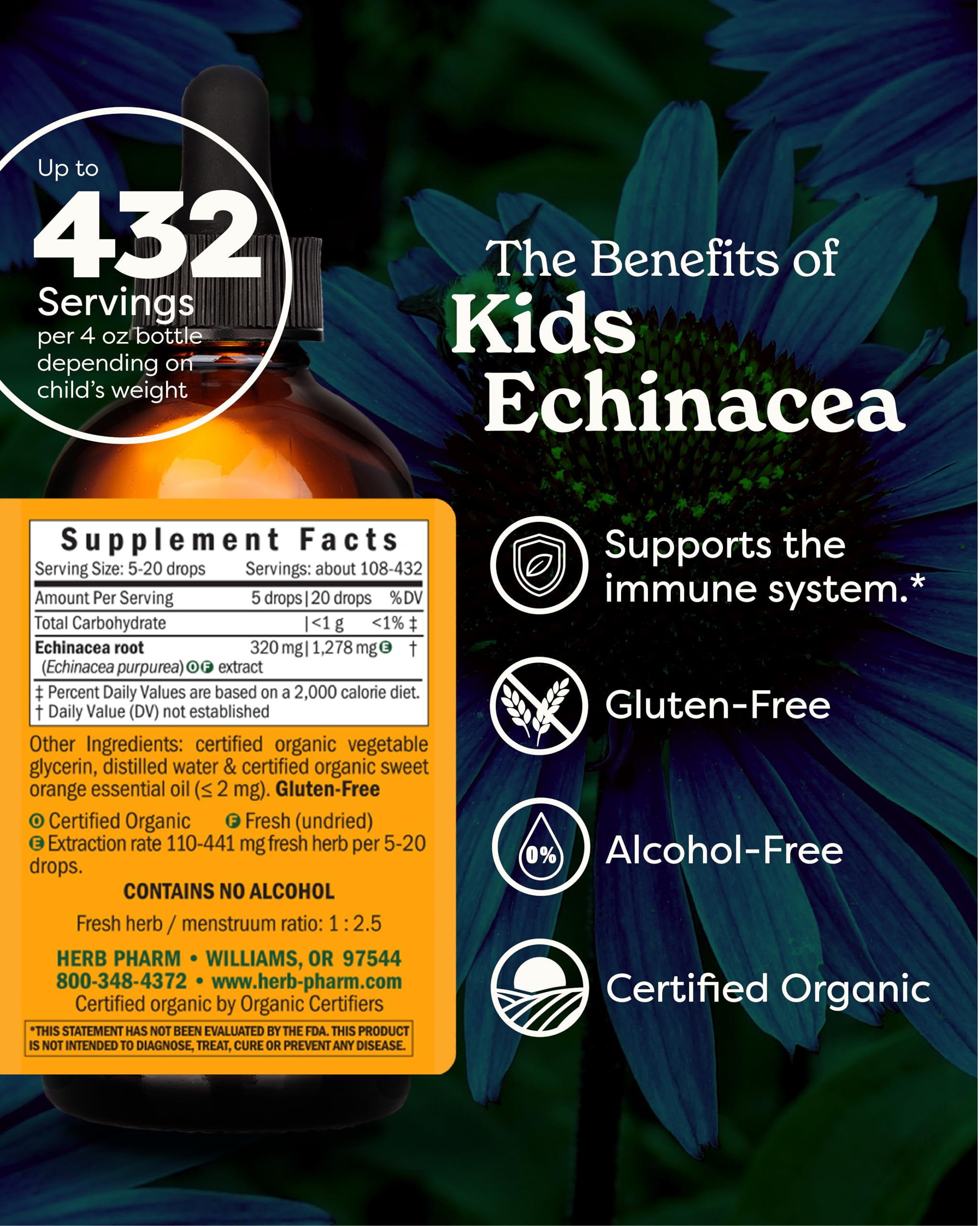Herb Pharm Children's Echinacea Glycerite 113g bottle with label