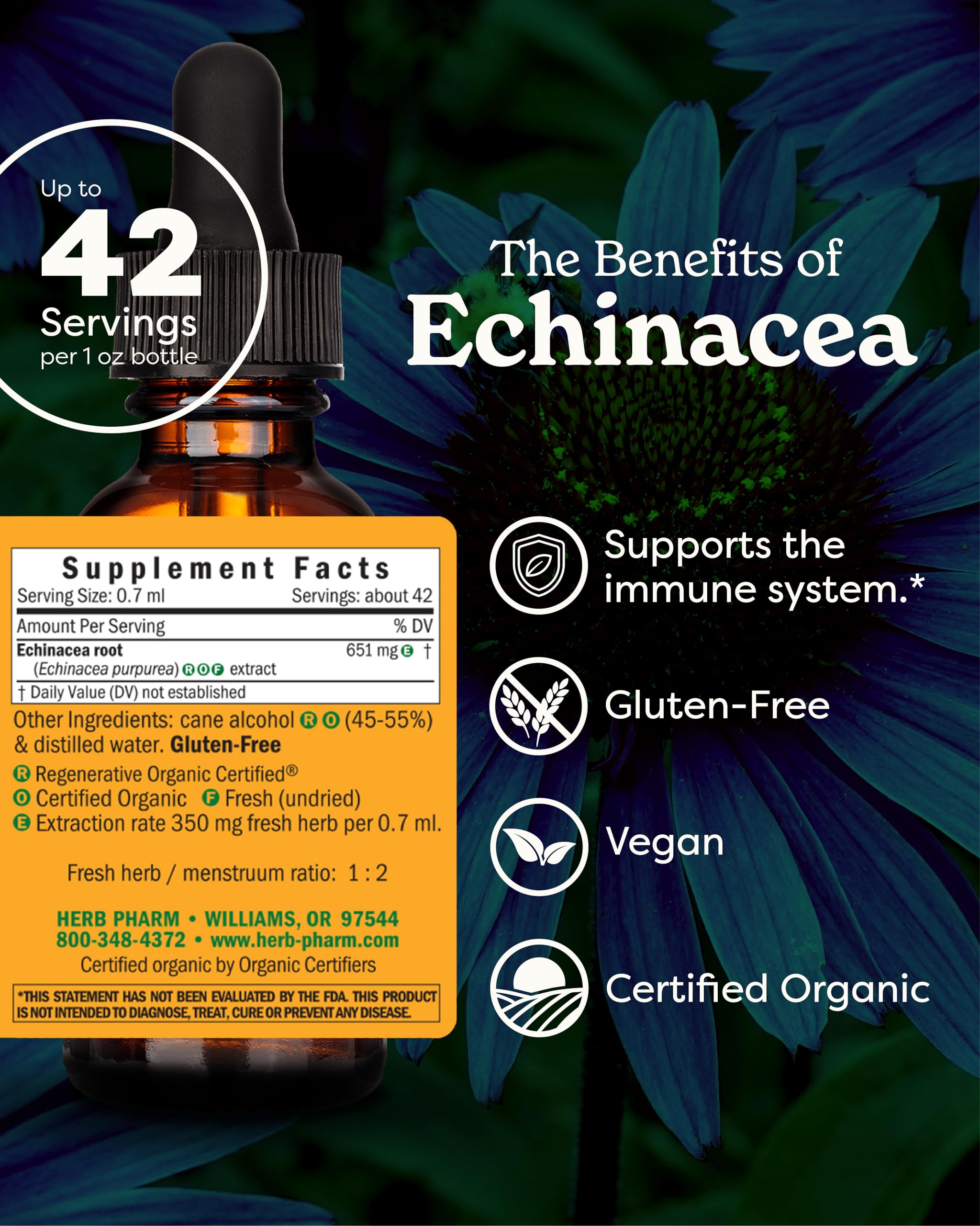 Herb Pharm Echinacea Liquid Herbal Extract 27g bottle with label
