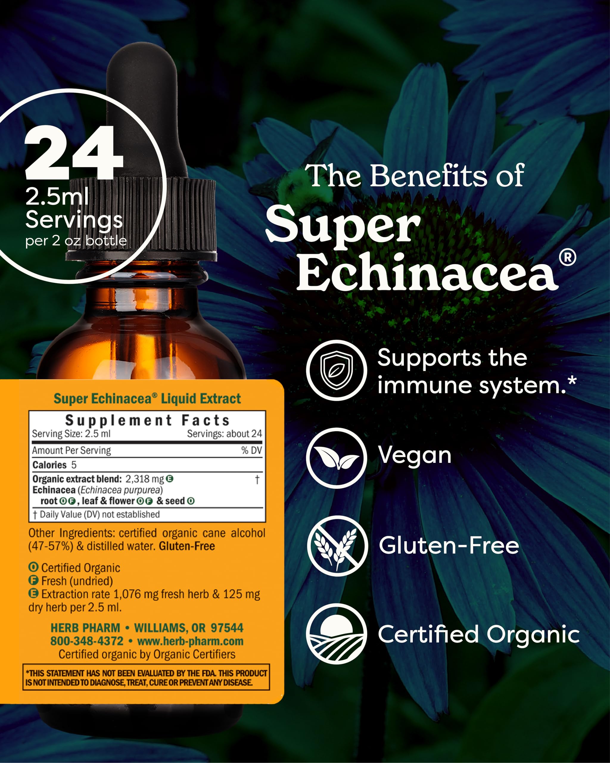 Herb Pharm Echinacea Liquid Supplement 2 oz bottle with label