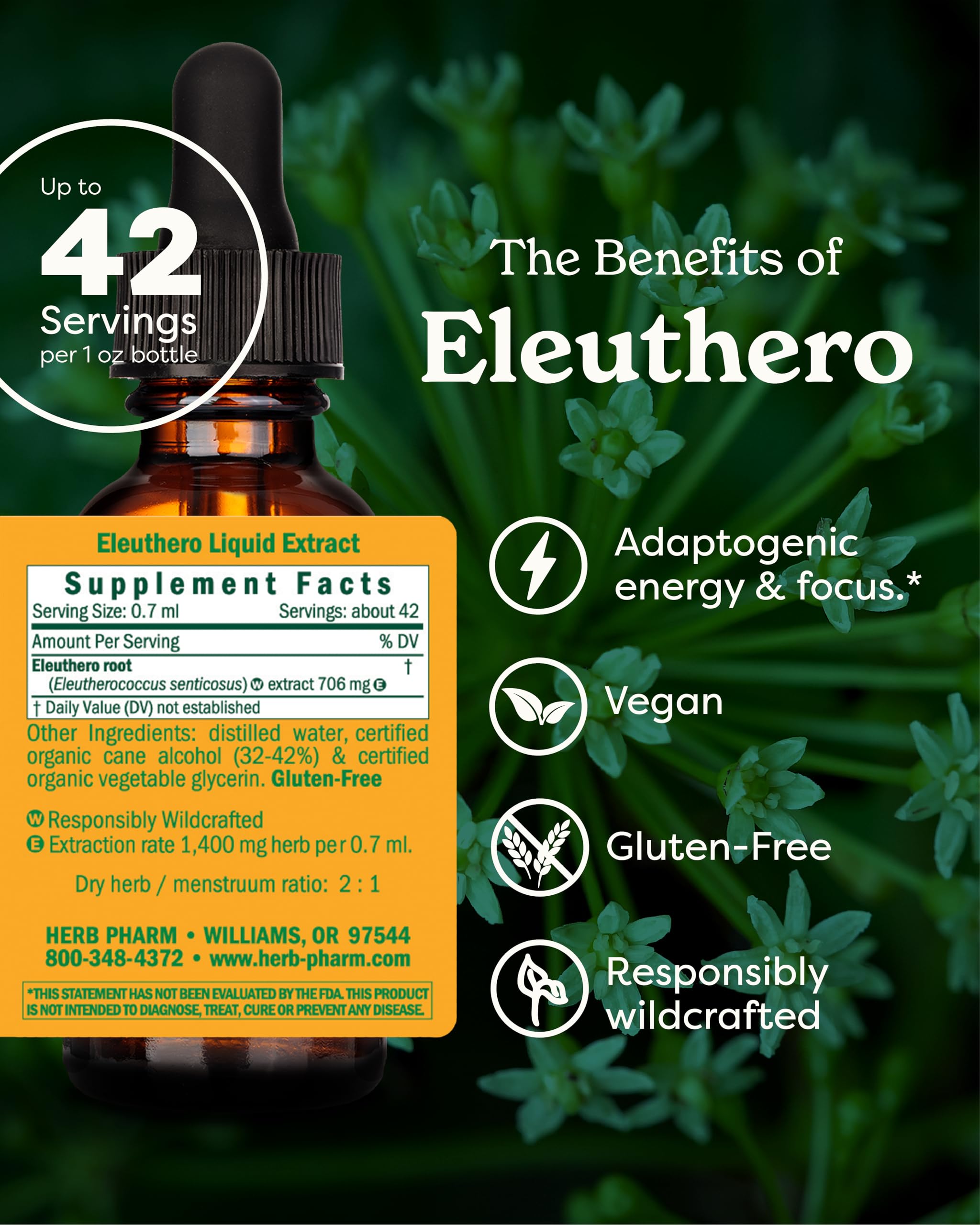 Herb Pharm Eleuthero Liquid Herbal Extract 28g bottle with label