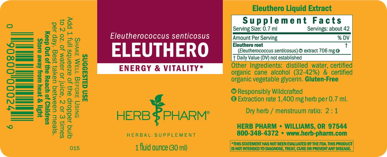 Herb Pharm Eleuthero Liquid Herbal Extract 28g packaging details