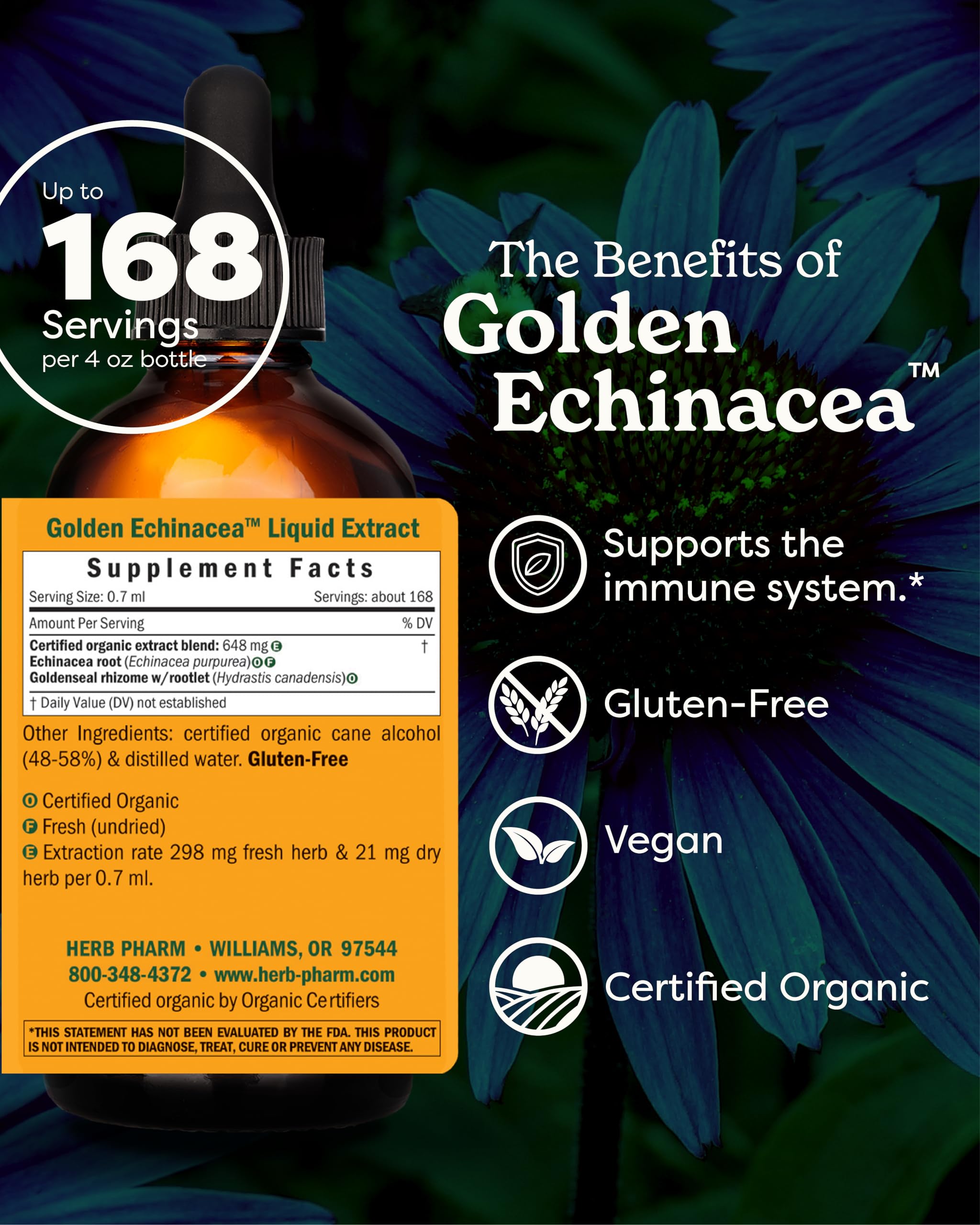 Herb Pharm Golden Echinacea Liquid Extract 113g bottle with label