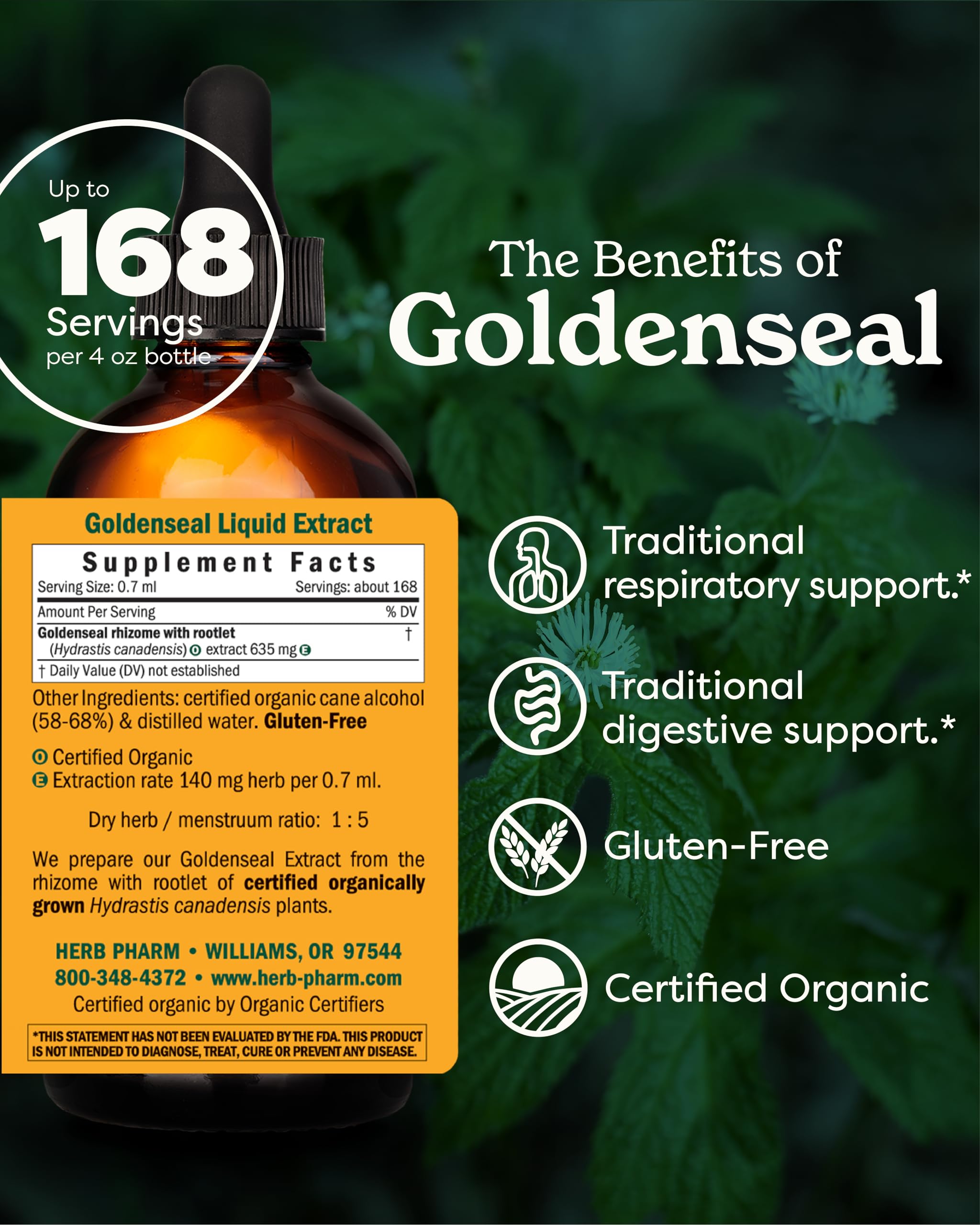 Herb Pharm Goldenseal Extract 4 Ounce side view