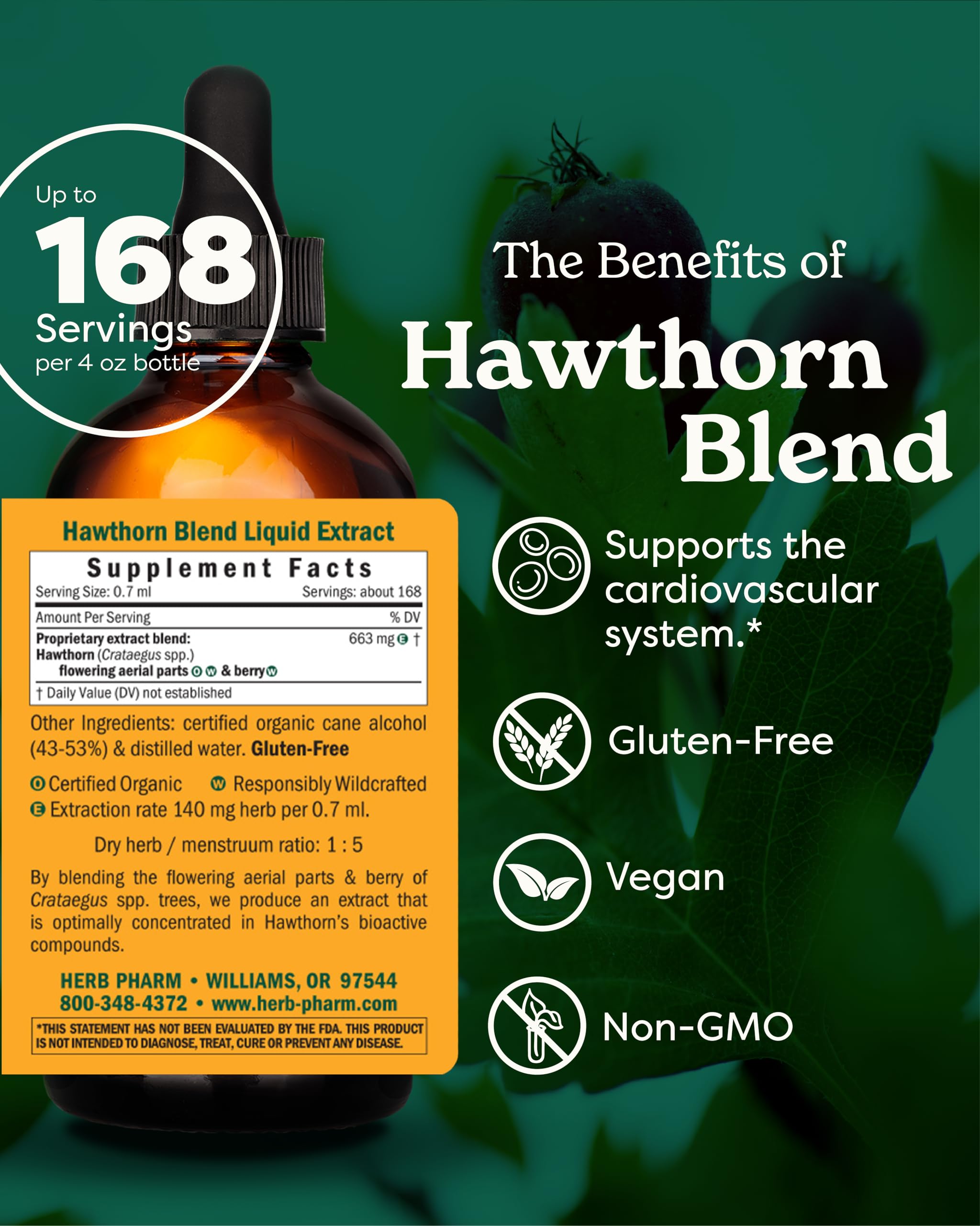 Herb Pharm Hawthorn Liquid Extract 113g bottle side view