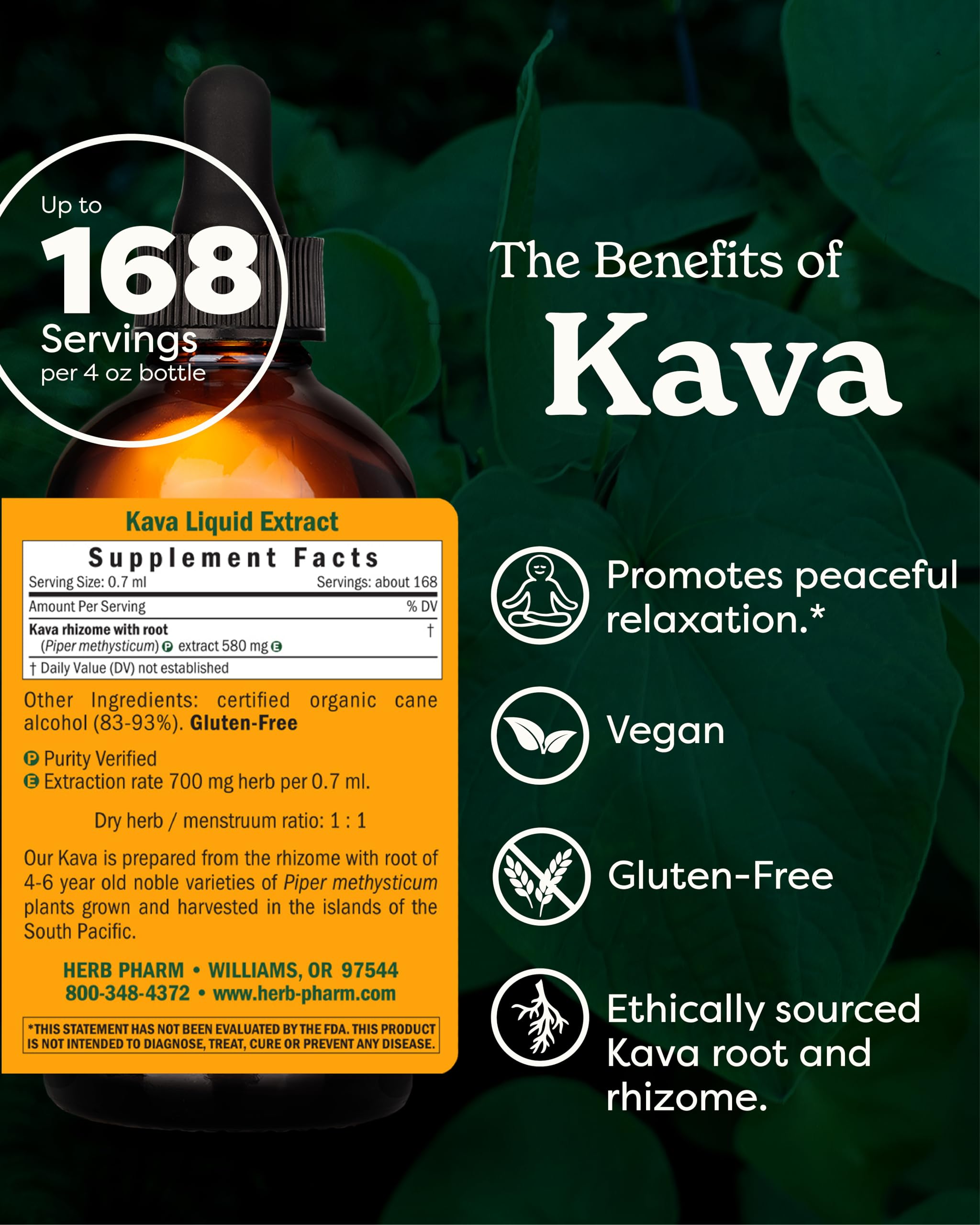 Herb Pharm Kava Kava Extract 4 oz bottle back view
