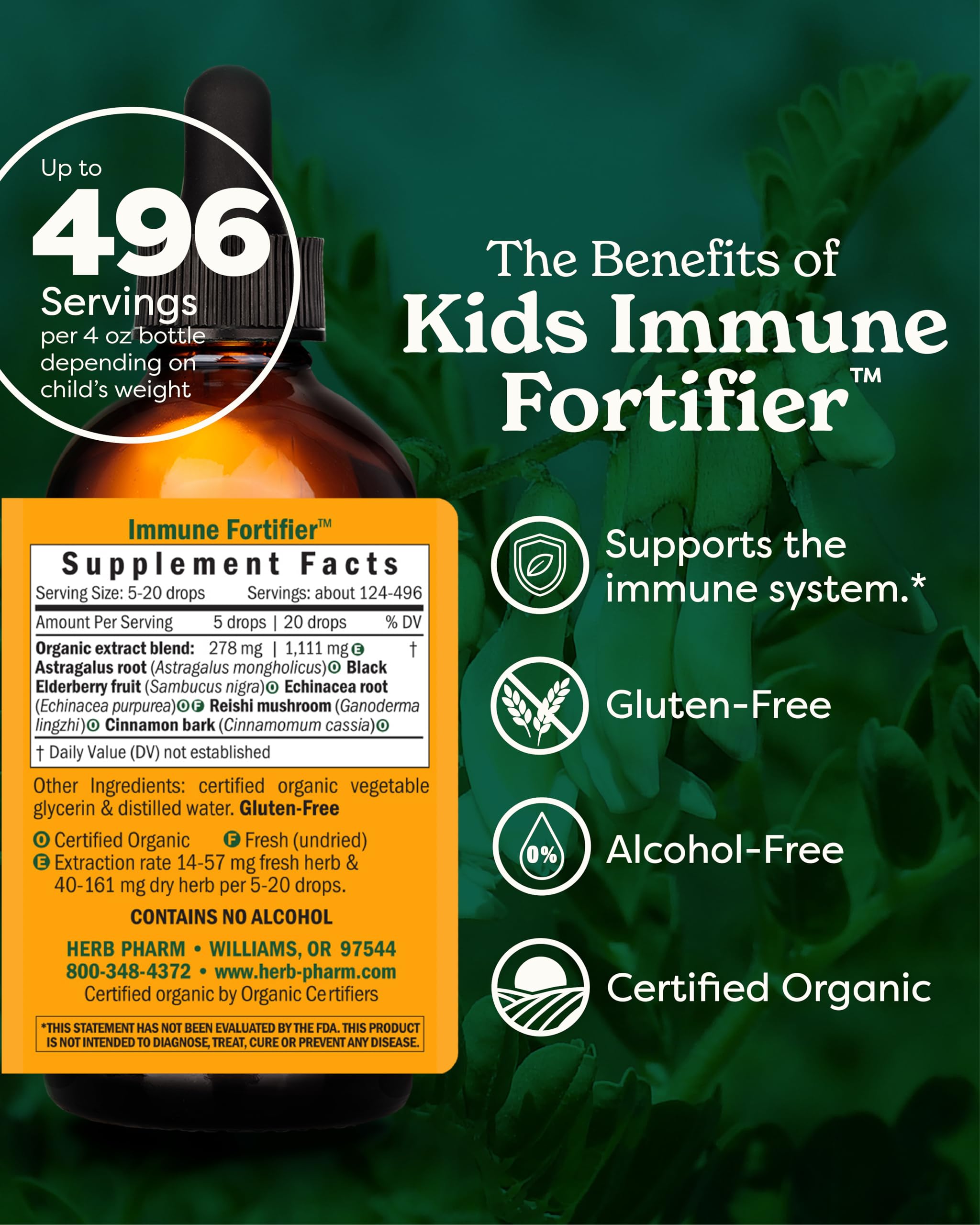 Herb Pharm Kids daily wellness Fortifier 249g bottle label