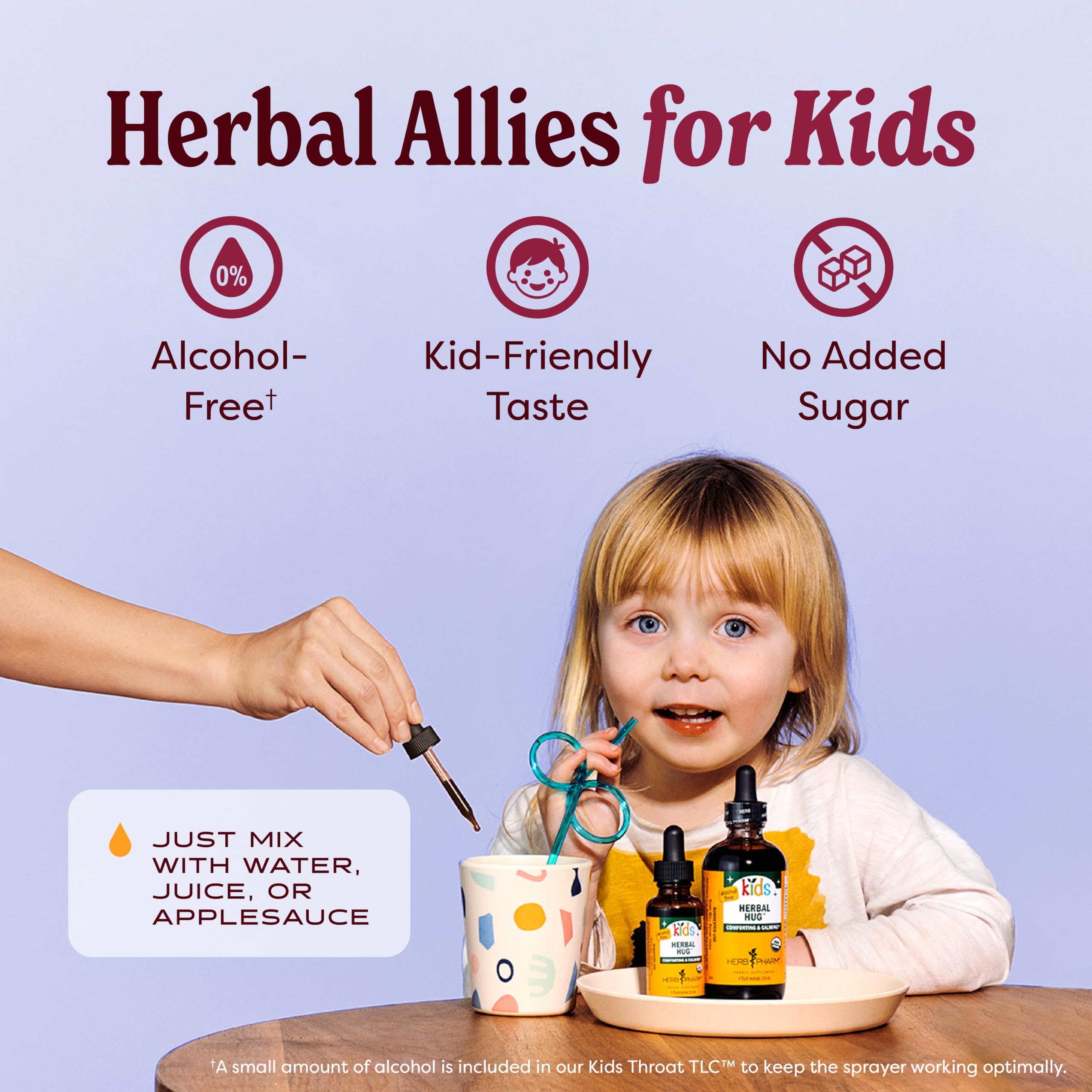 Herb Pharm Kids Fast Asleep herbal extract with water and juice