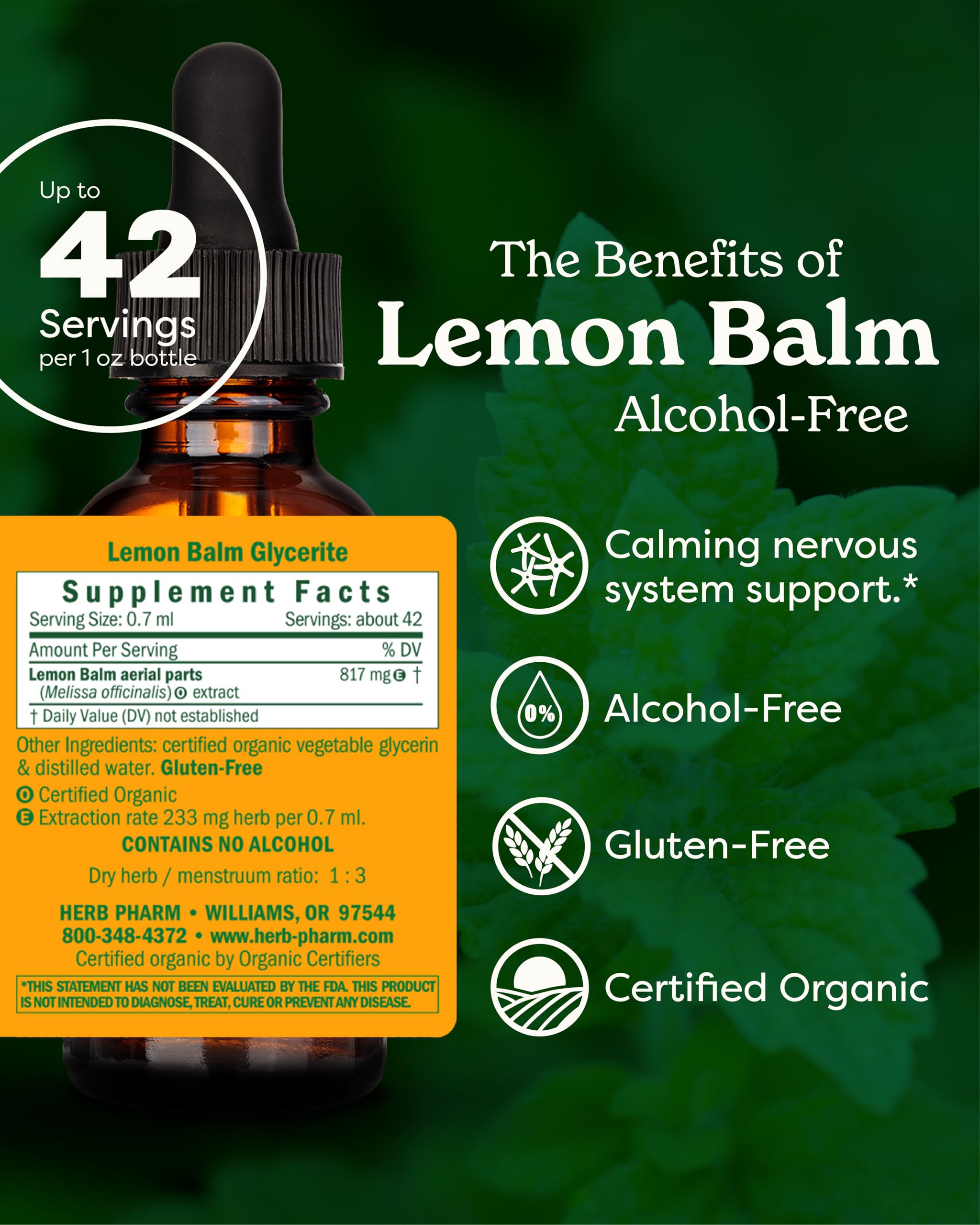 Herb Pharm Lemon Balm Alcohol-Free Glycerite side view