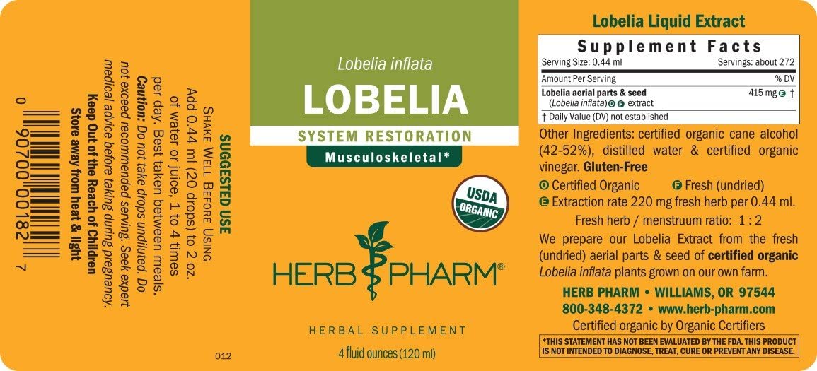 Herb Pharm Lobelia Liquid Extract 113g dropper and liquid close-up