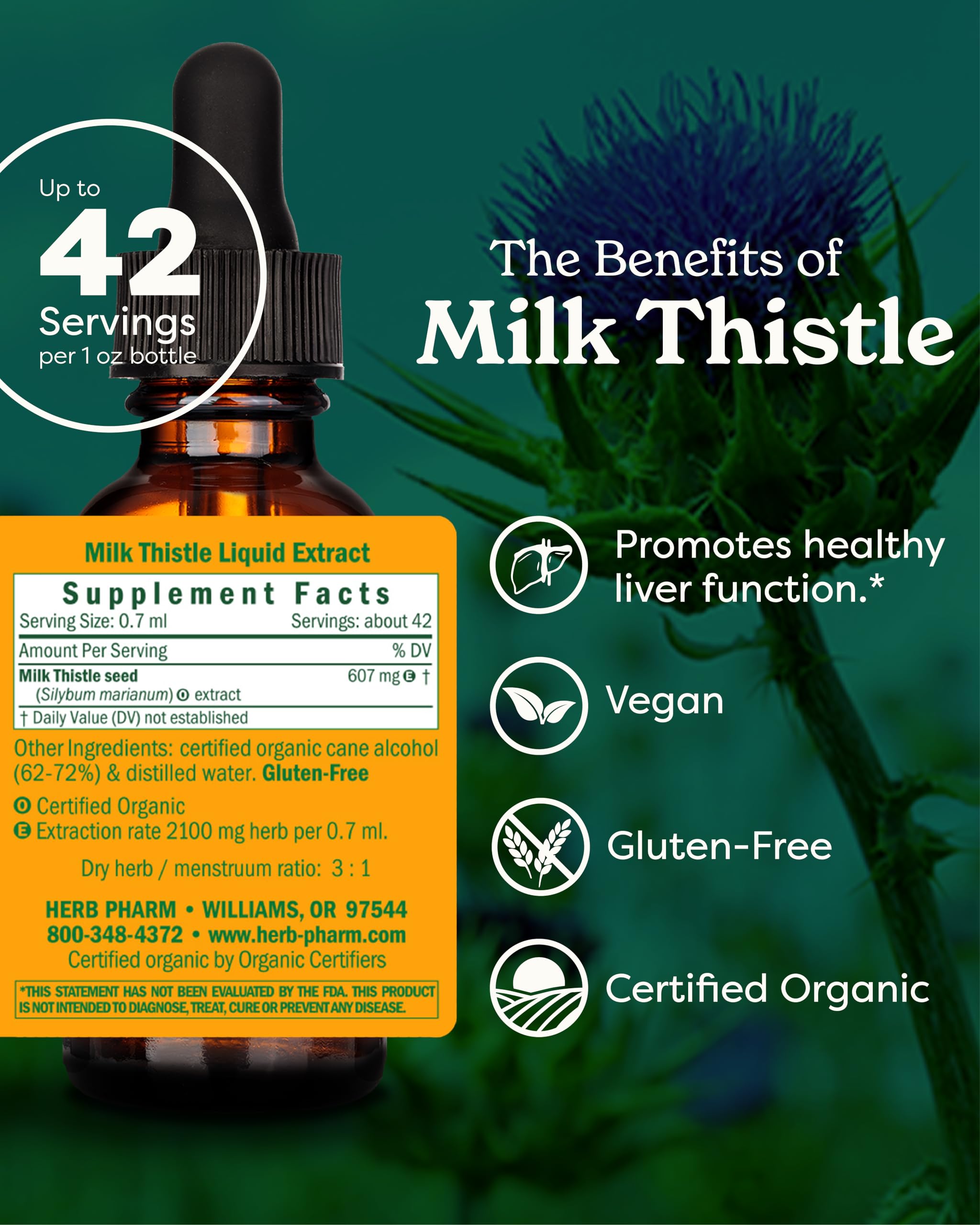 Herb Pharm Milk Thistle Tincture 1 oz bottle side view
