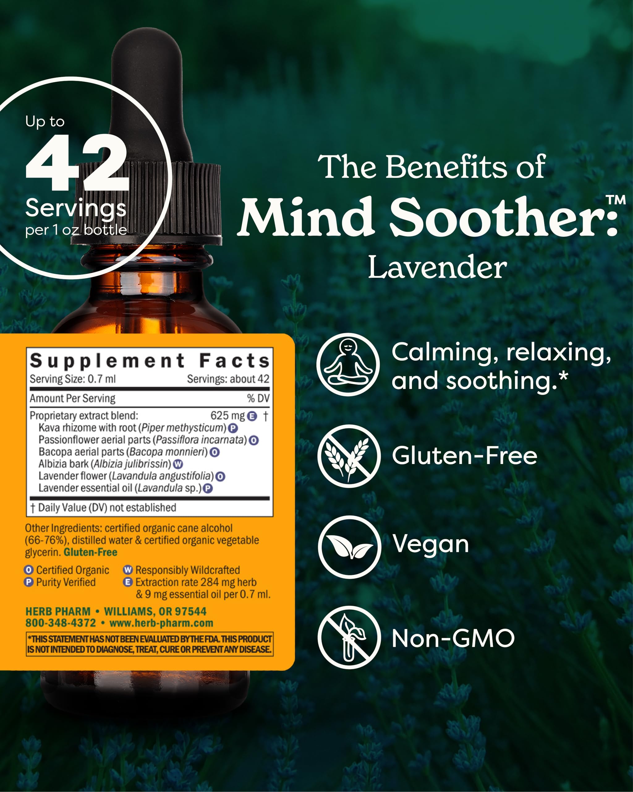 Herb Pharm Mind Soother Lavender Kava Tincture side view