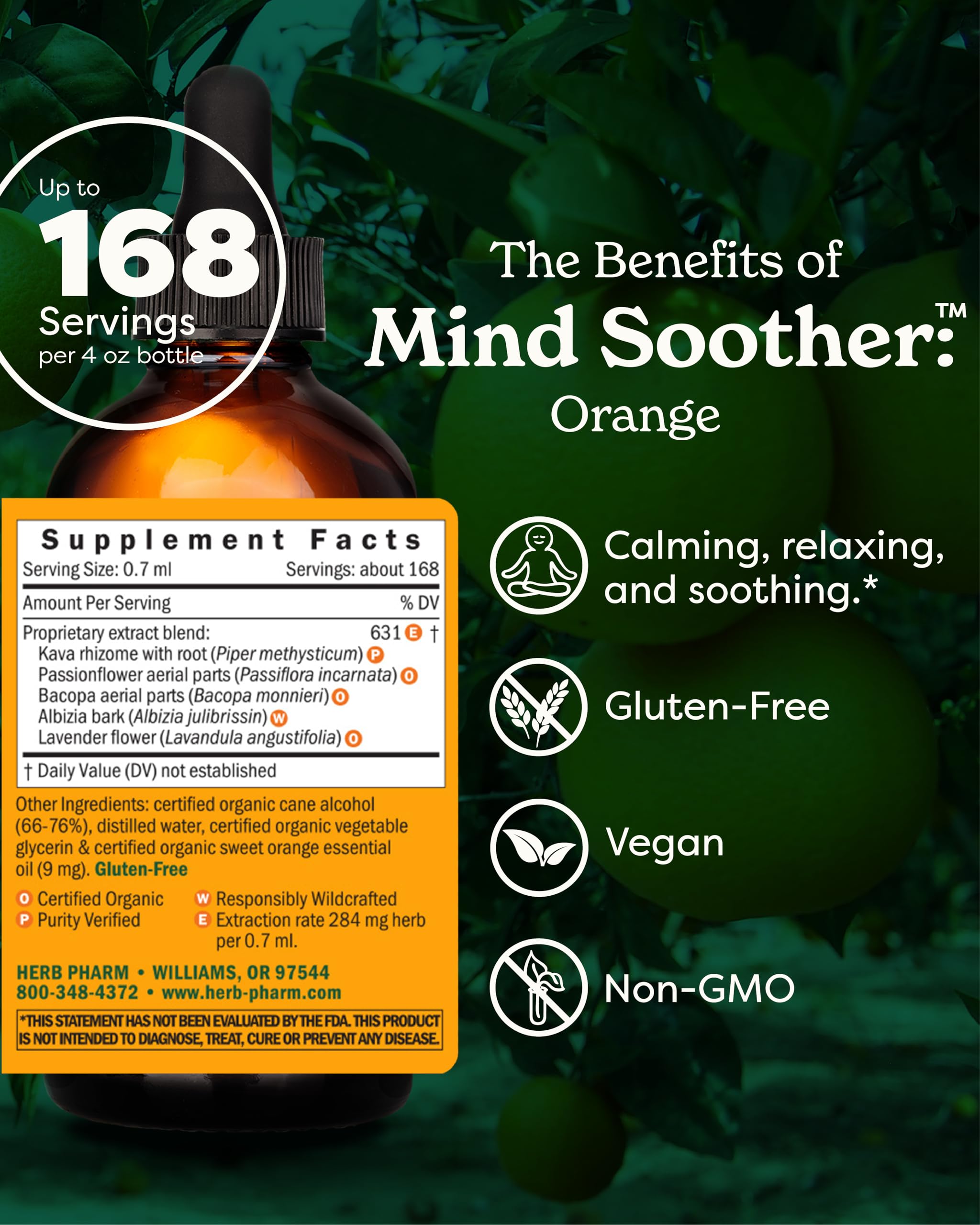 Herb Pharm Mind Soother™: Orange Kava Liquid ingredients list