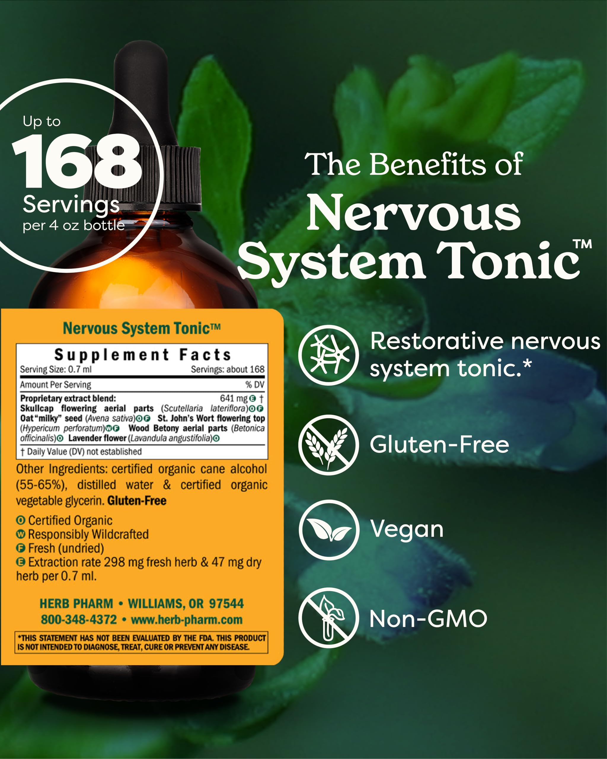 Herb Pharm Nervous System Tonic 113g dropper and label