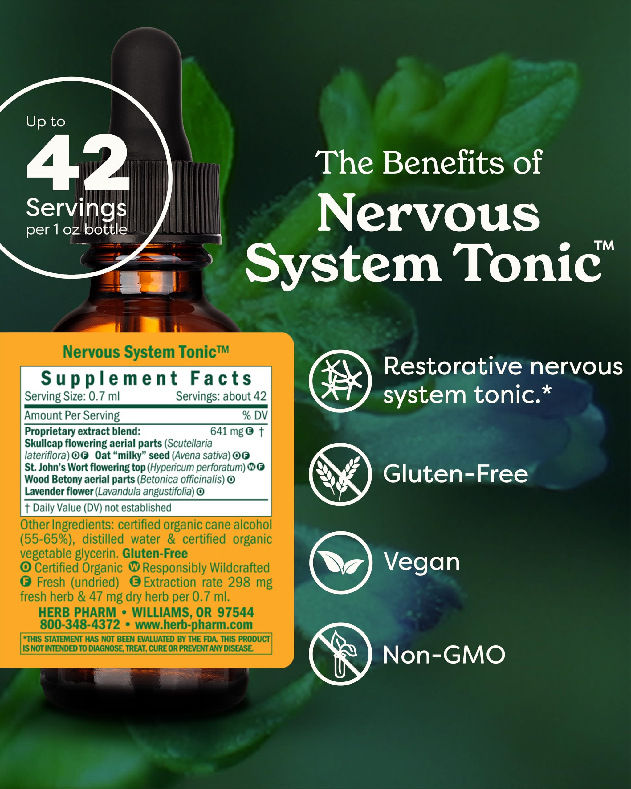 Herb Pharm Nervous System Tonic ingredients list close-up