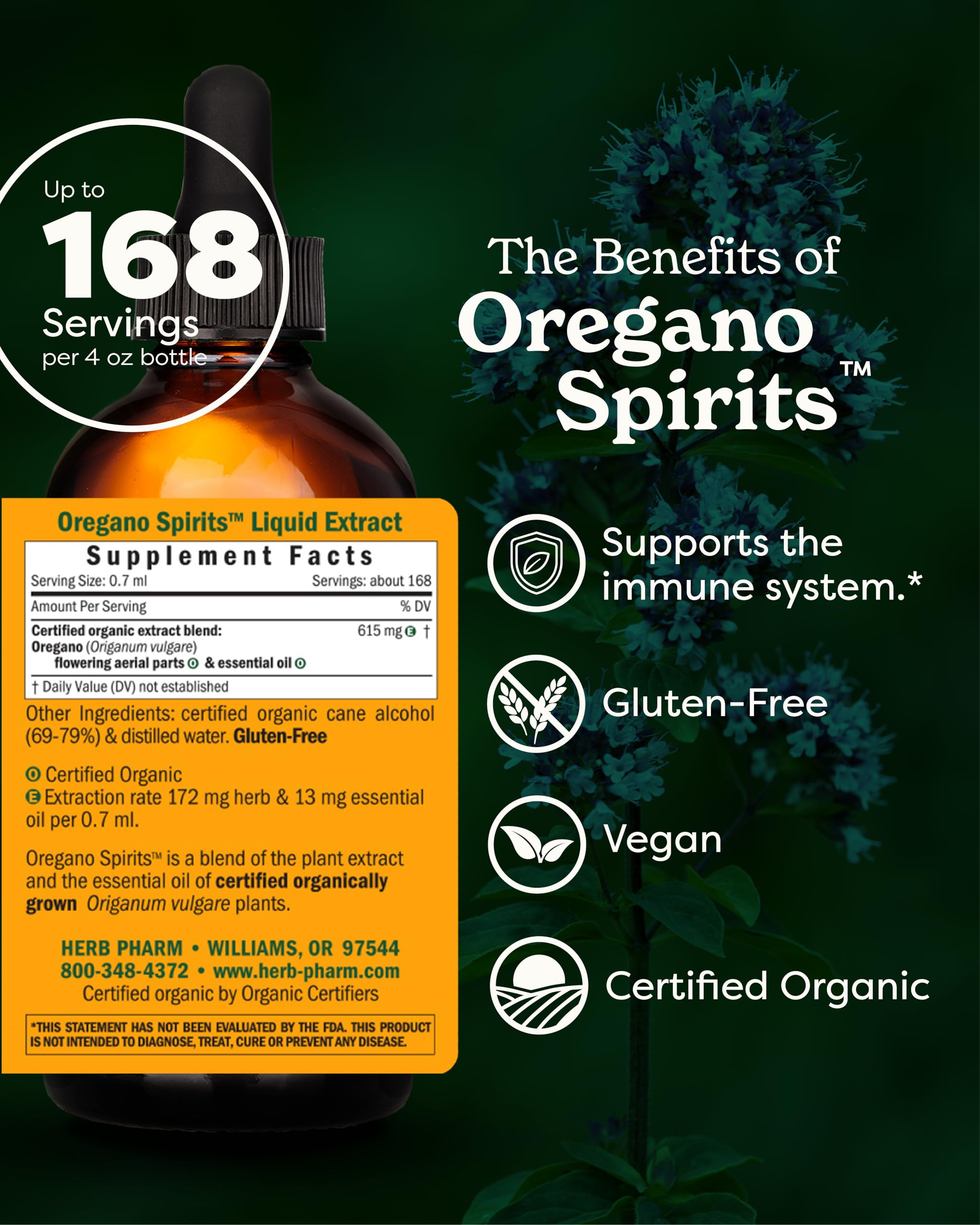 Herb Pharm Oregano Spirits Liquid Extract 113g bottle side view